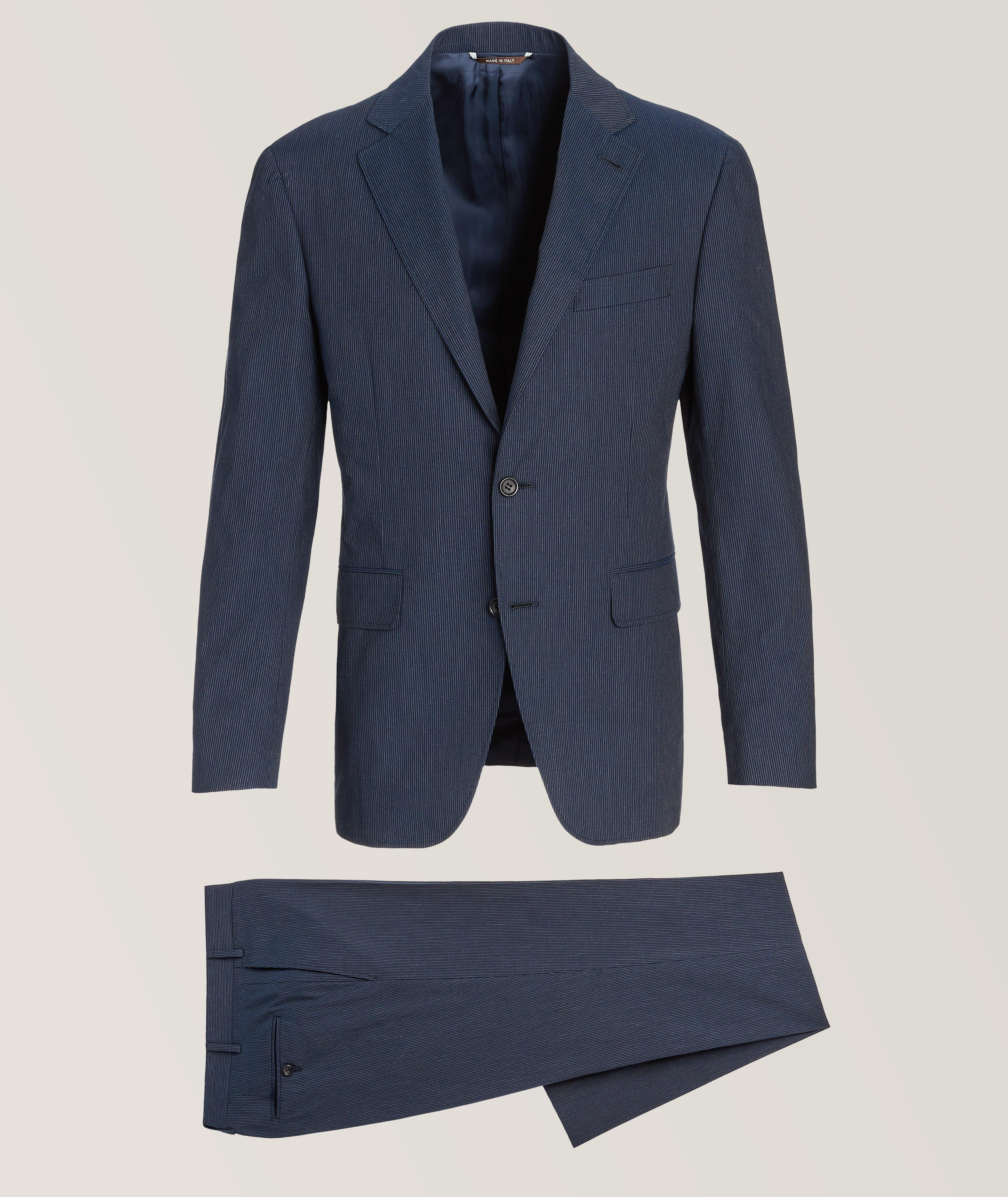 Canali Complet Kei En Coton Extensible À Fines Rayures En Bleu , Taille Homme 52