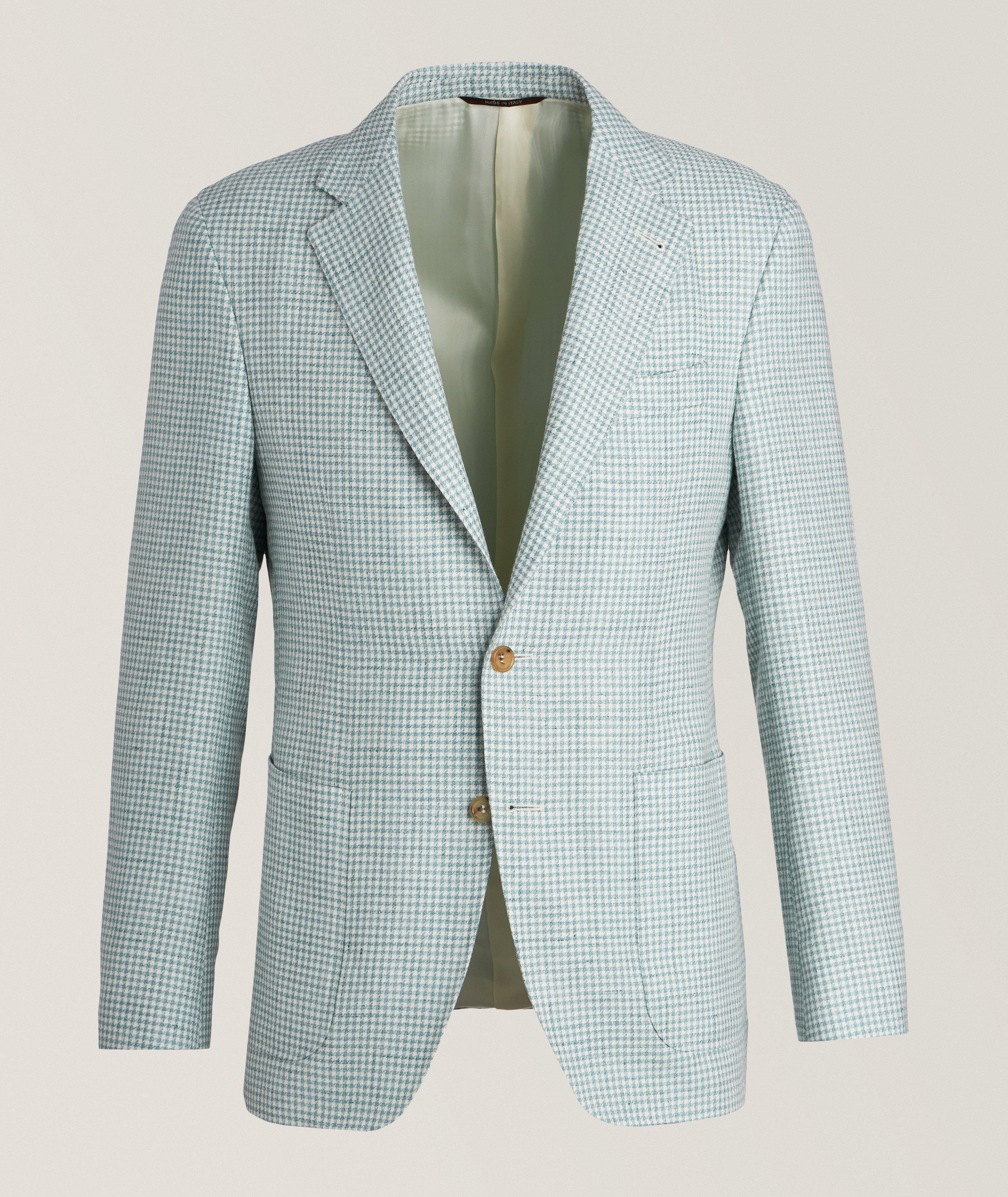 Kei Houndstooth Linen-Wool Sport Jacket