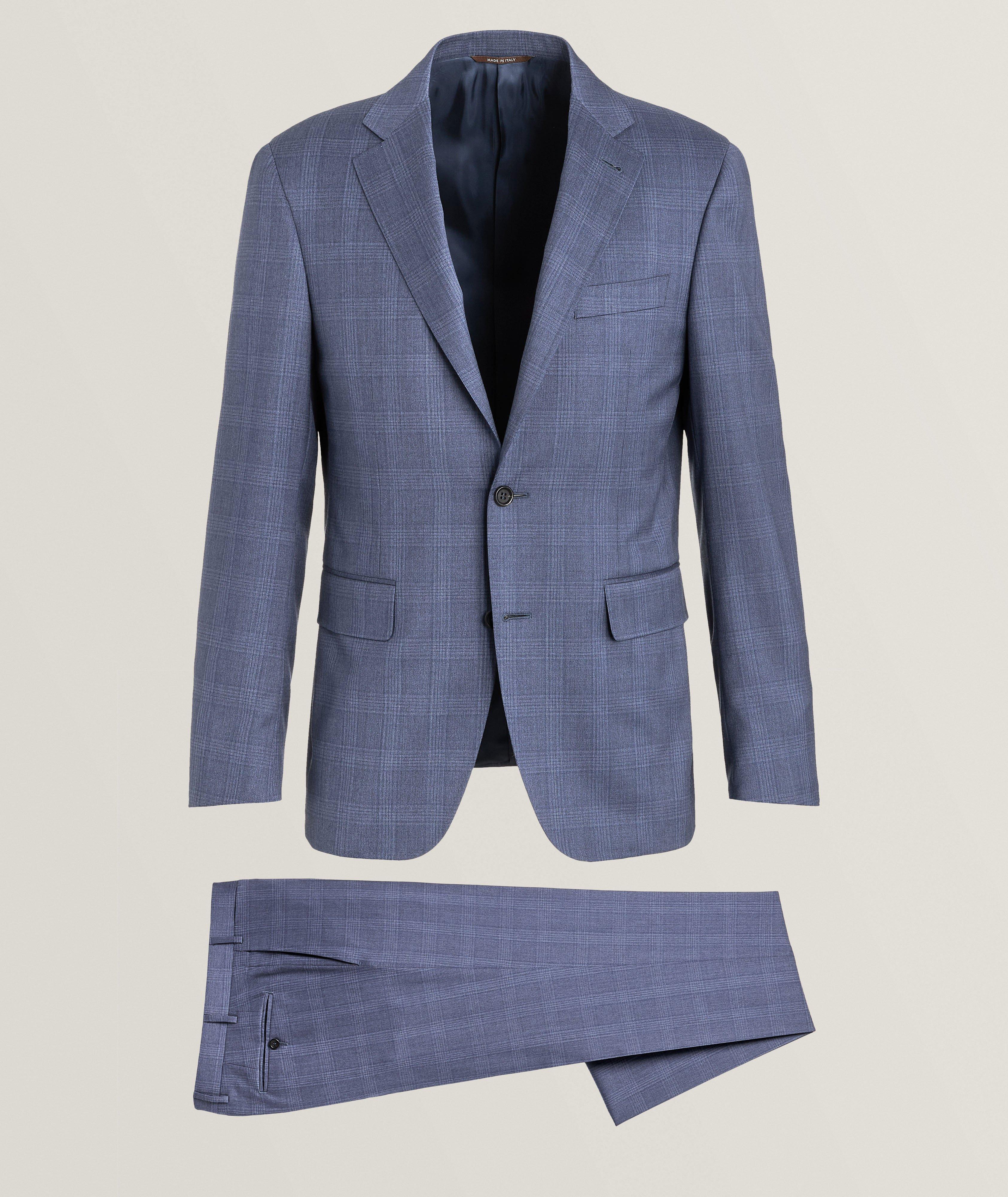 Canali Complet Kei En Laine À Motif Quadrillé En Bleu , Taille Homme 40