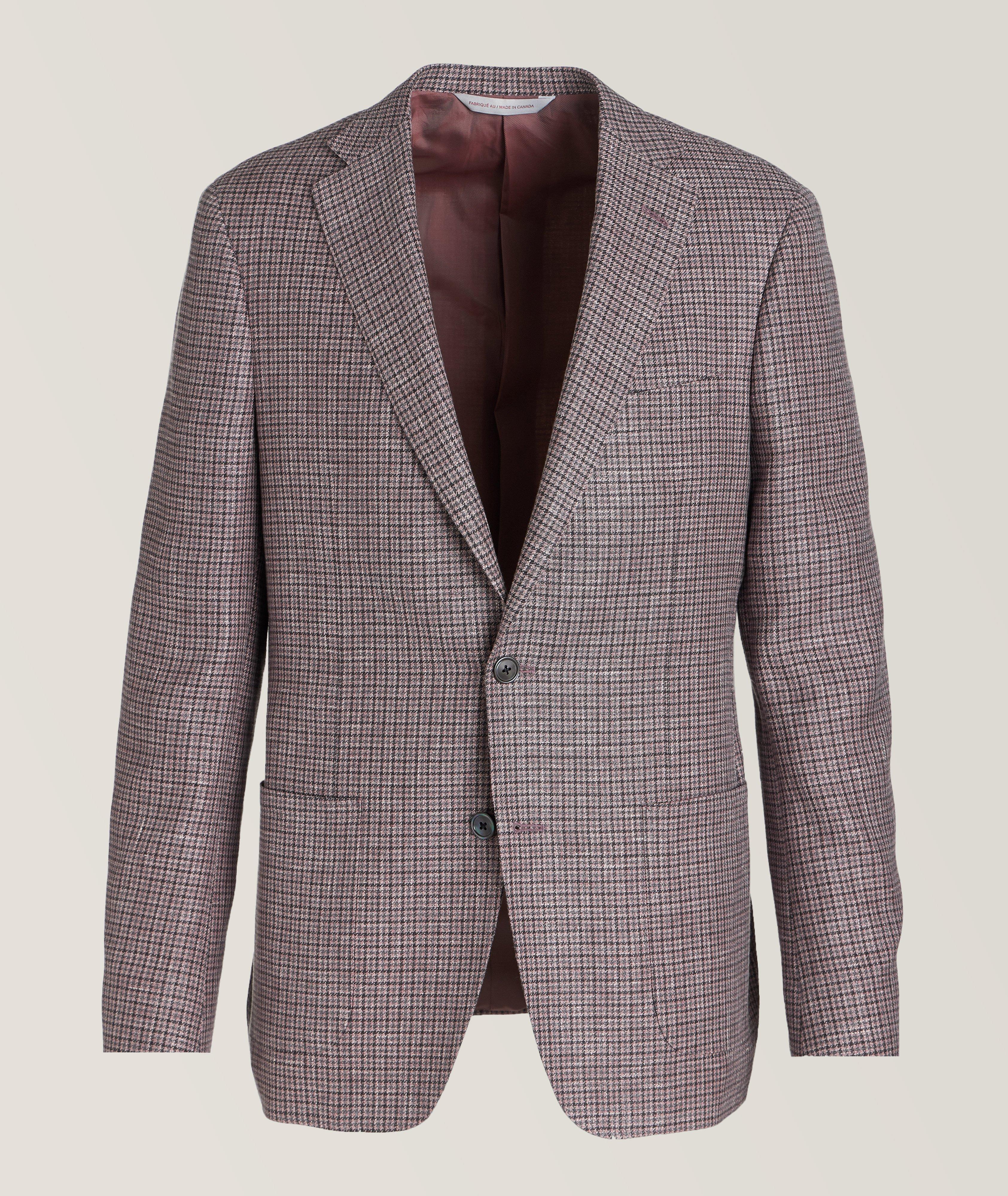 Samuelsohn Cosmo Houndstooth Linen, Wool & Silk Sport Jacket In Red , Men's Size 46