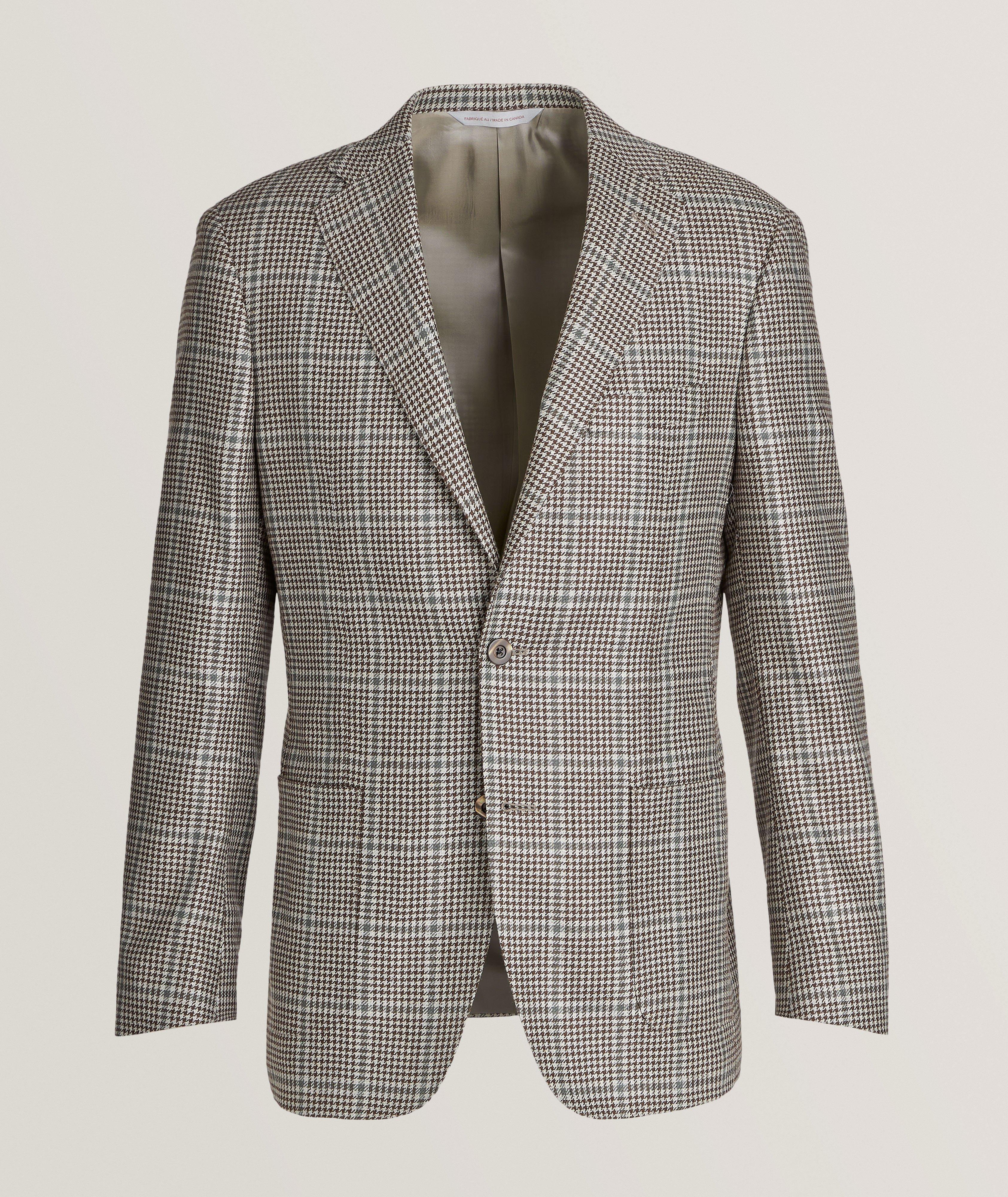 Samuelsohn Cosmo Houndstooth Linen, Wool & Silk Sport Jacket In Brown , Men's Size 42