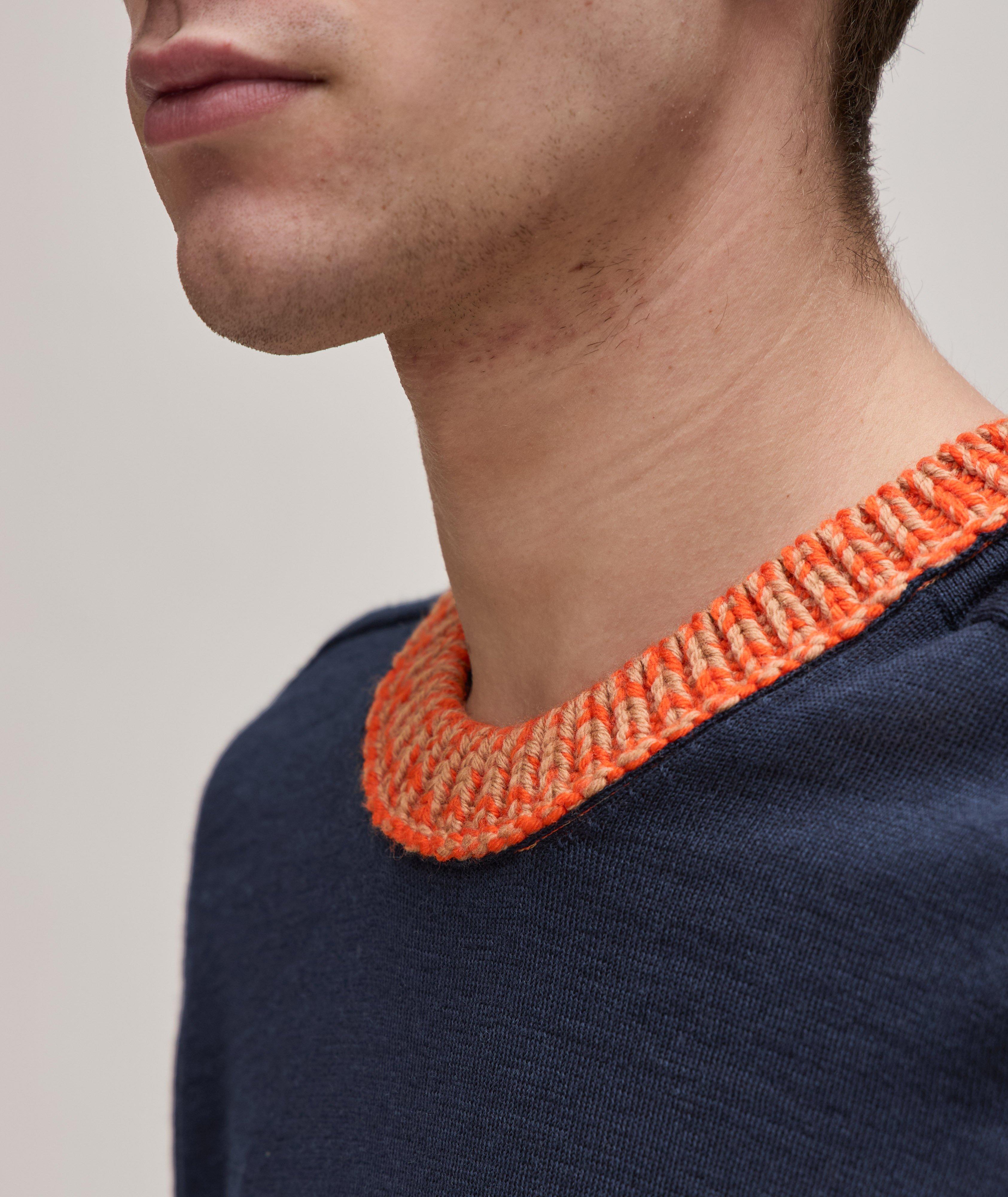 Contrast Weave Collar Wool Sweater image 3
