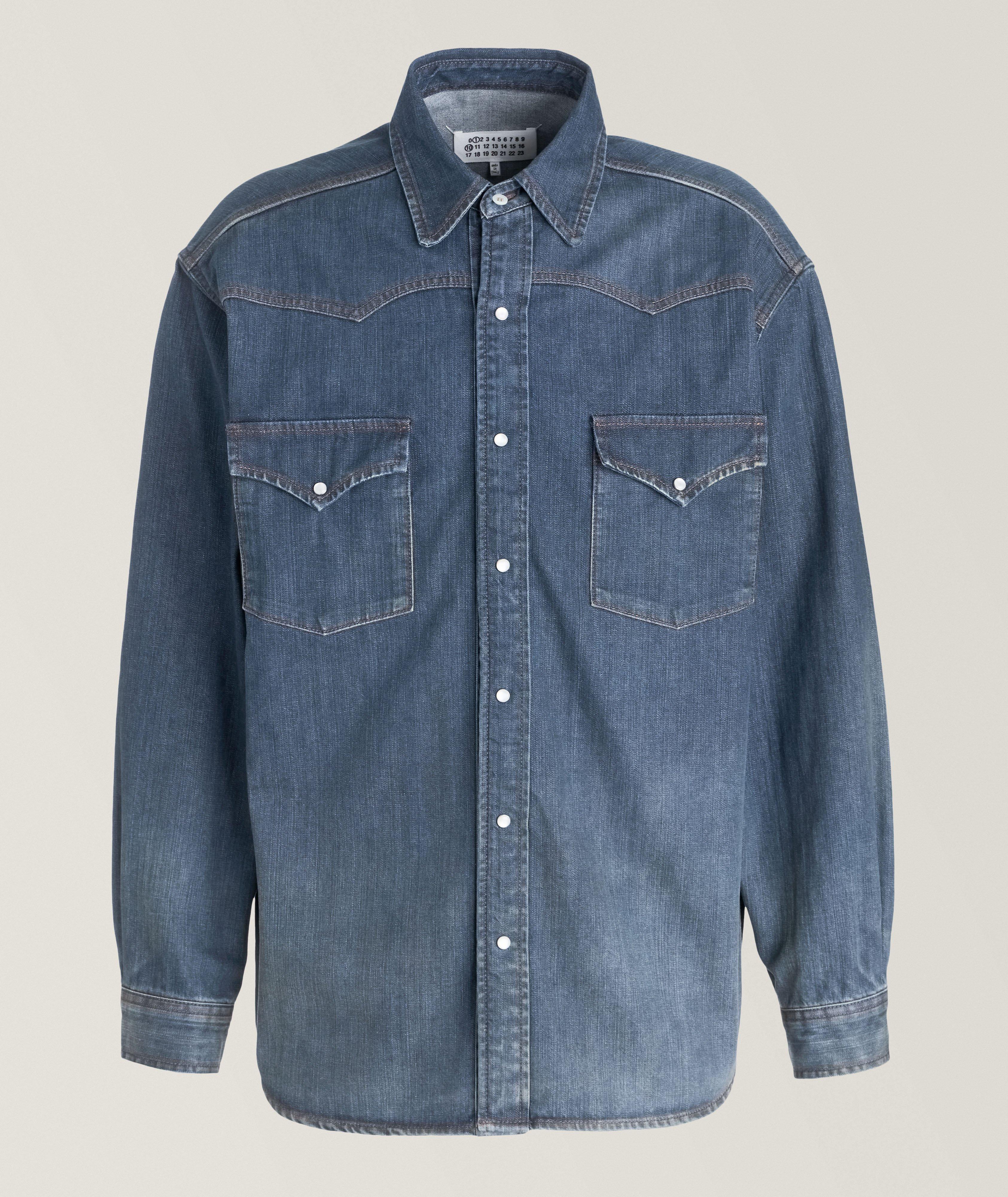 Maison Margiela Western Cotton Overshirt In Blue , Men's Size 41