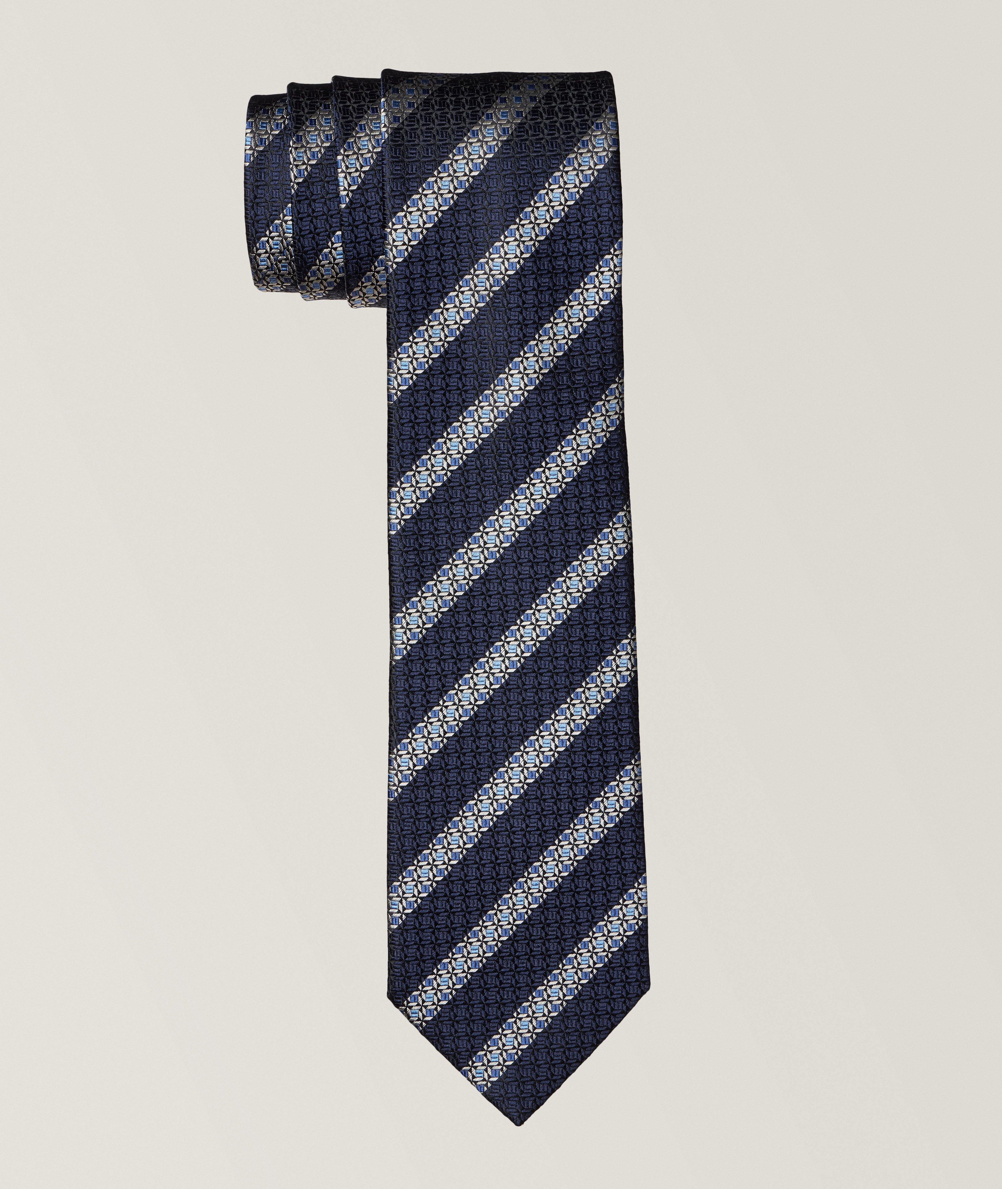 Geometric Striped Silk Tie