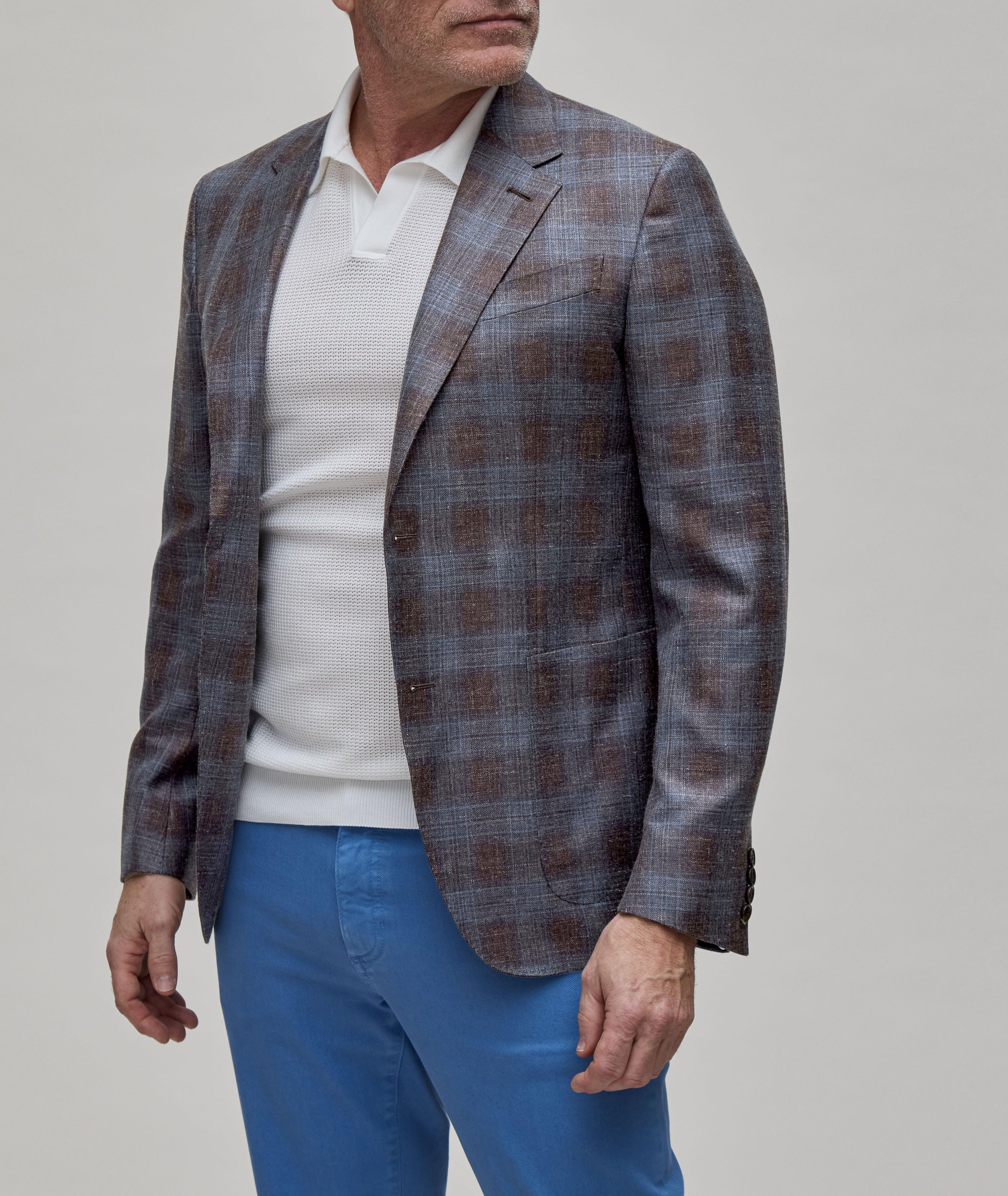Natural Prince of Wales Textured Wool, Silk & Linen Sport Jacket image 1