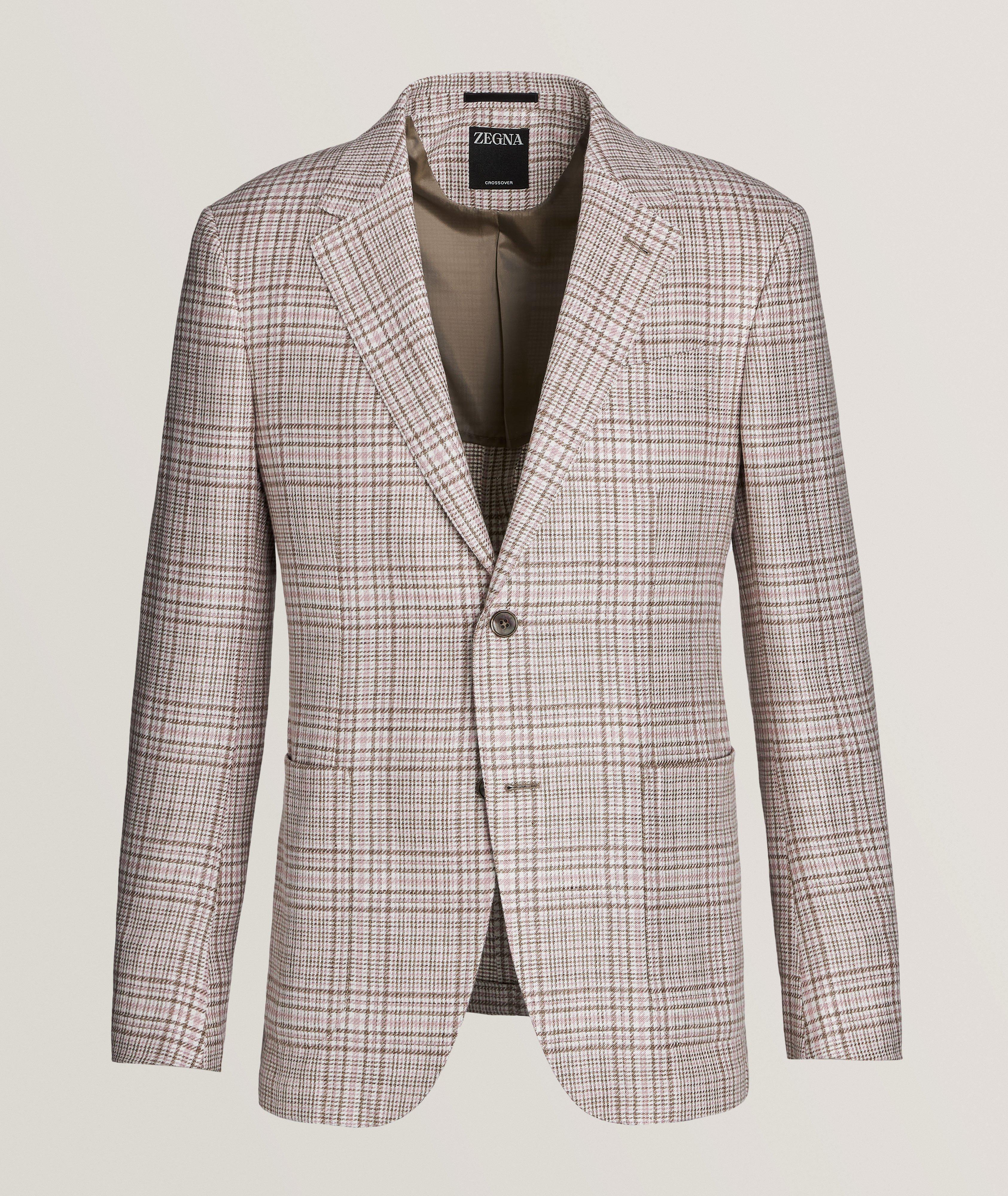 Zegna Natural Crossover Textured Linen, Wool & Silk Sport Jacket In Pink , Men's Size 50 Wool Silk