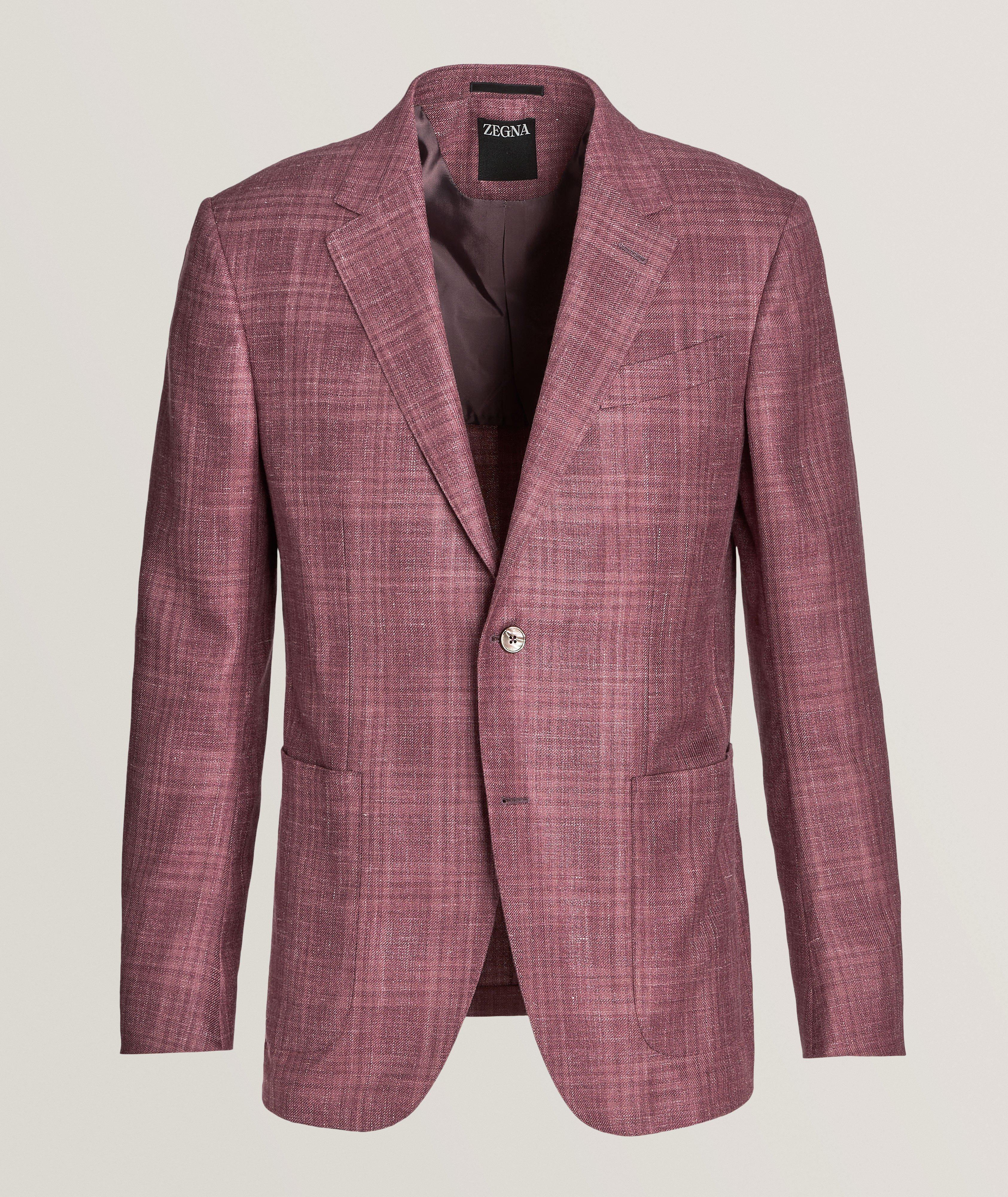 Zegna Crosshatch Wool-Blend Sport Jacket In Pink , Men's Size 44