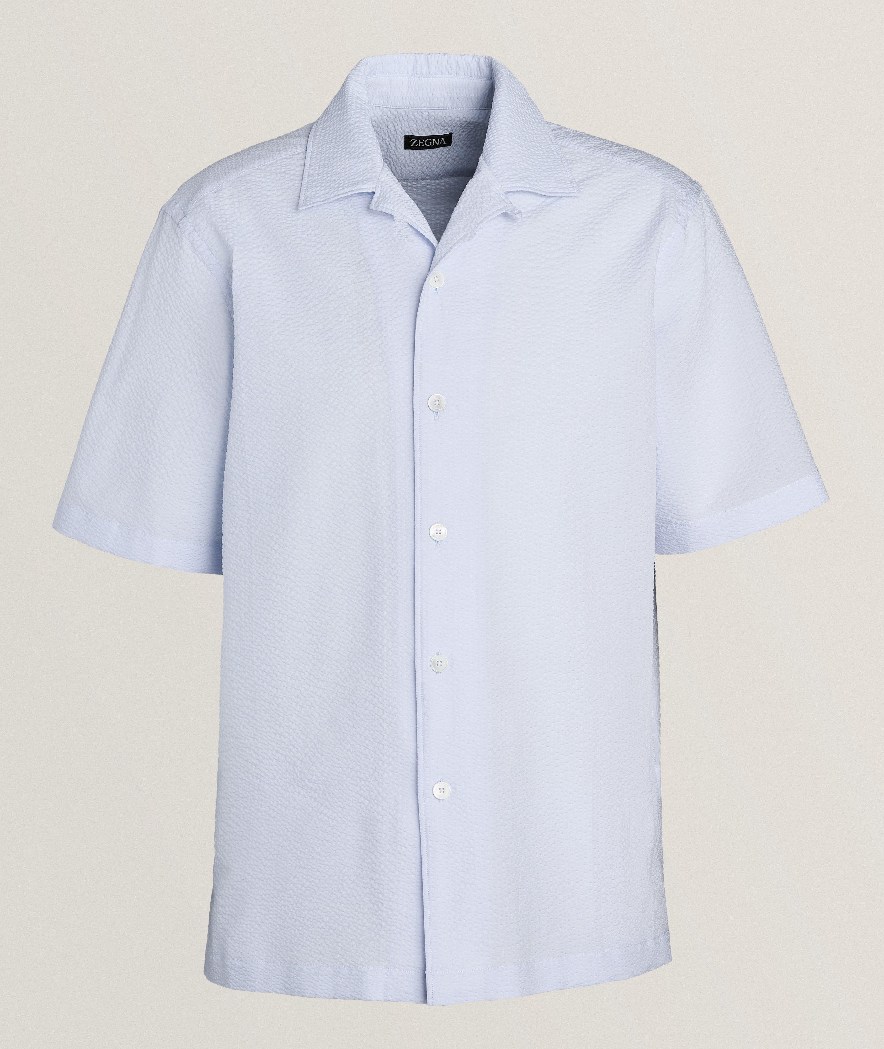 Zegna Chemise En Coton À Col Cubain En Bleu , Taille Homme TP