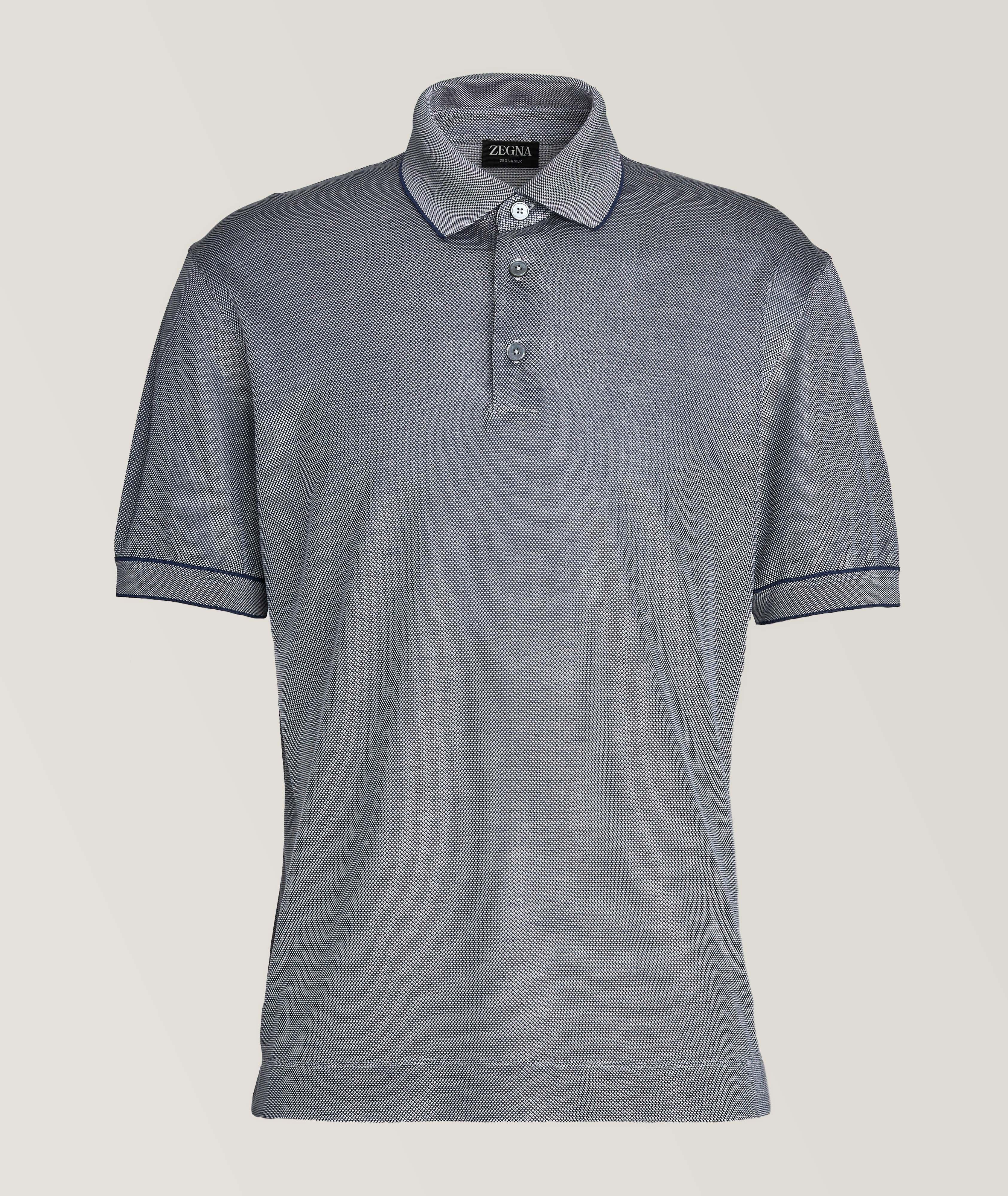 Zegna Micro Jacquard Silk Polo In Grey , Men's Size Medium