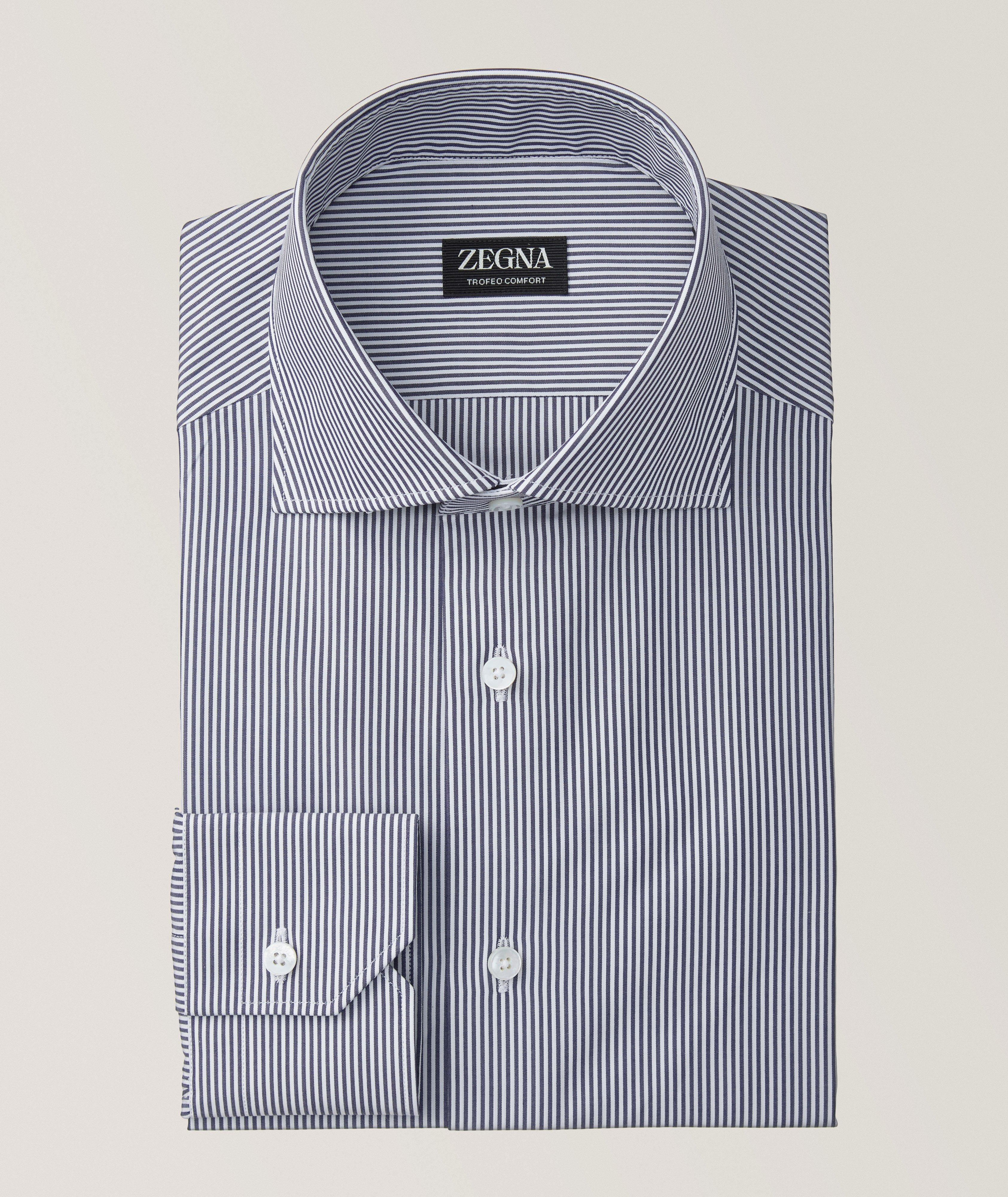 Zegna Chemise Habillée En Tissu Trofeo À Fines Rayures En Bleu , Taille Homme 15.5