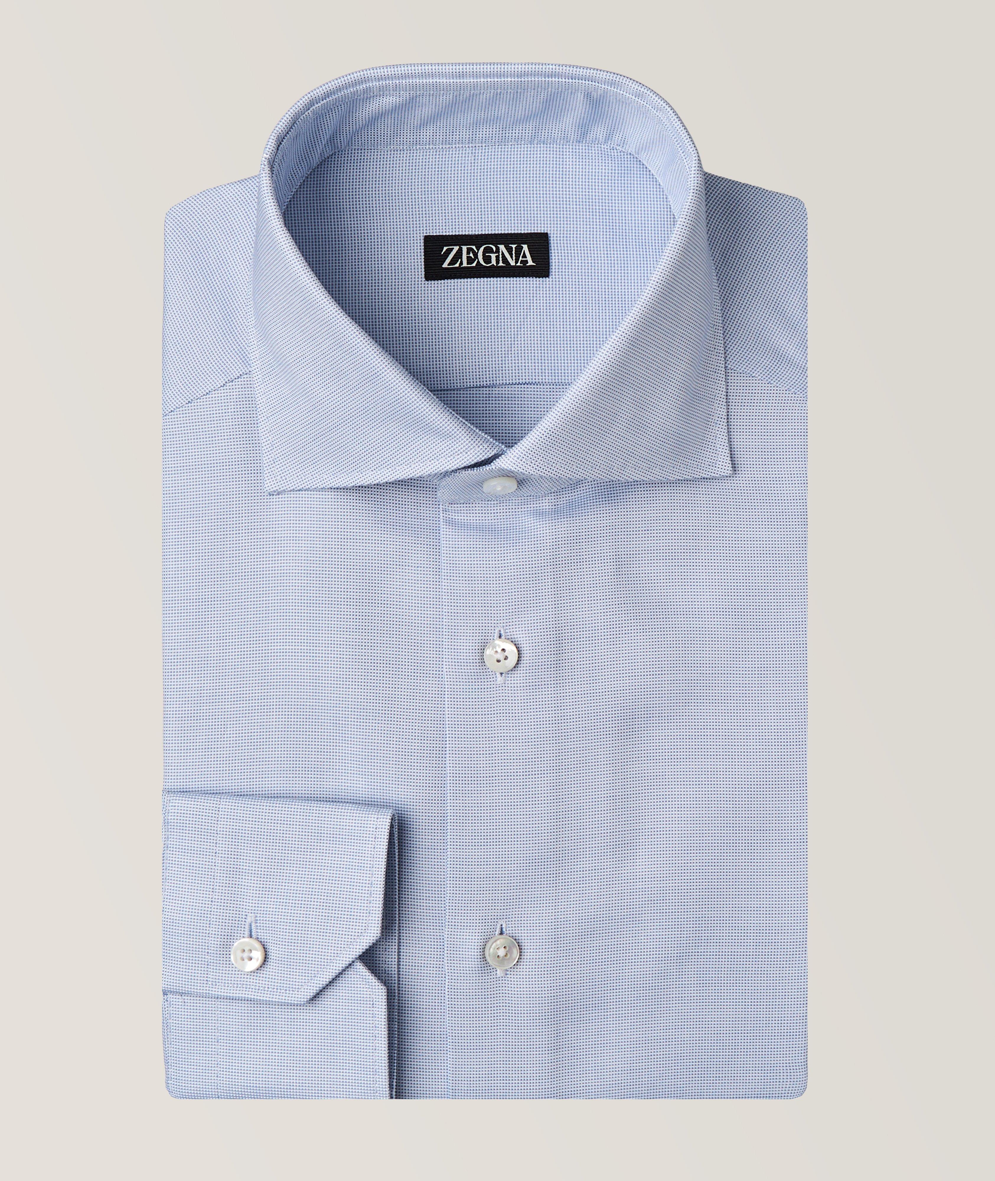 Zegna Chemise Décontractée En Coton À Petit Motif Quadrillé En Bleu , Taille Homme 17