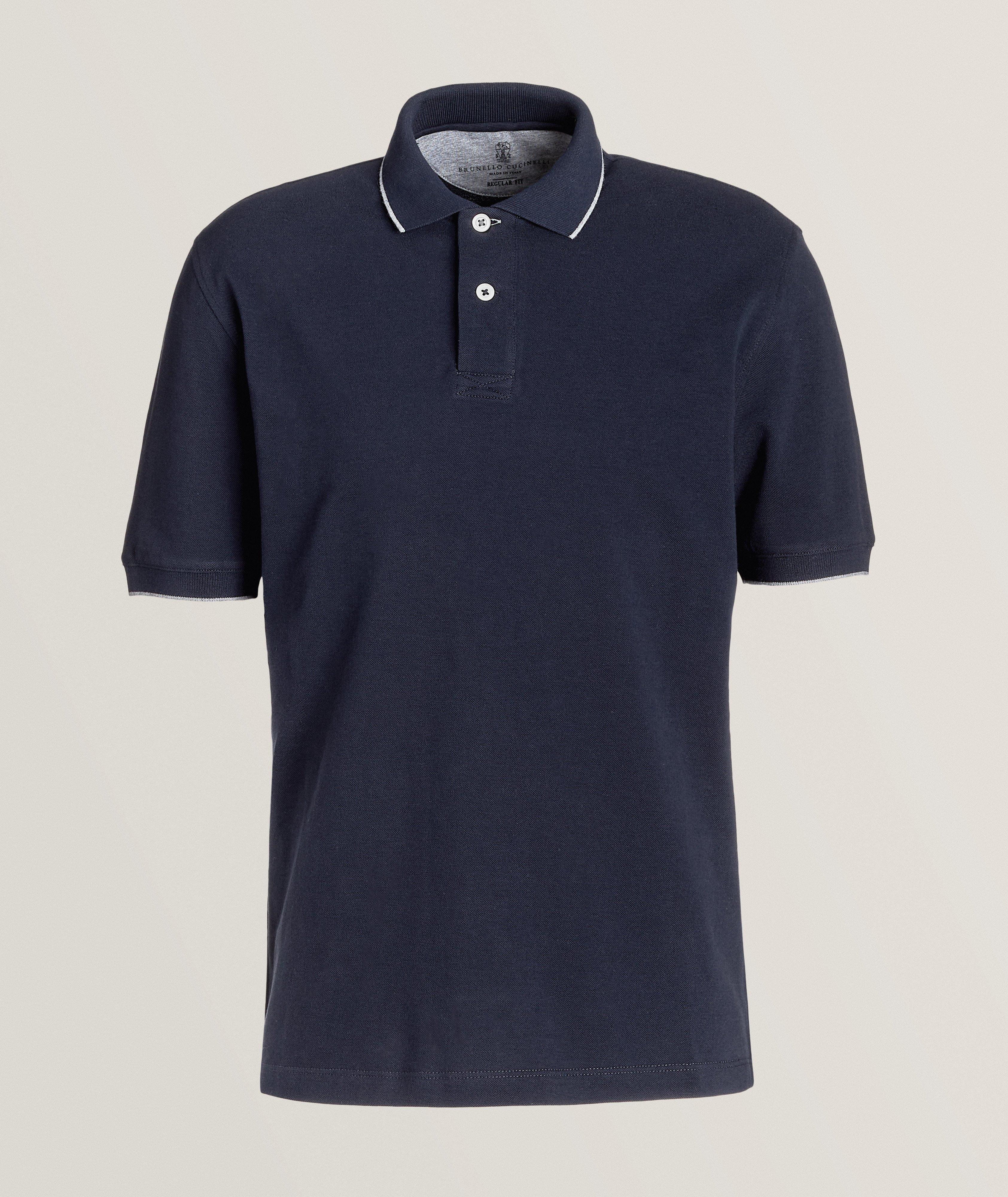 Brunello Cucinelli Polo En Piqué De Coton À Détail Contrastant En Bleu , Taille Homme TP