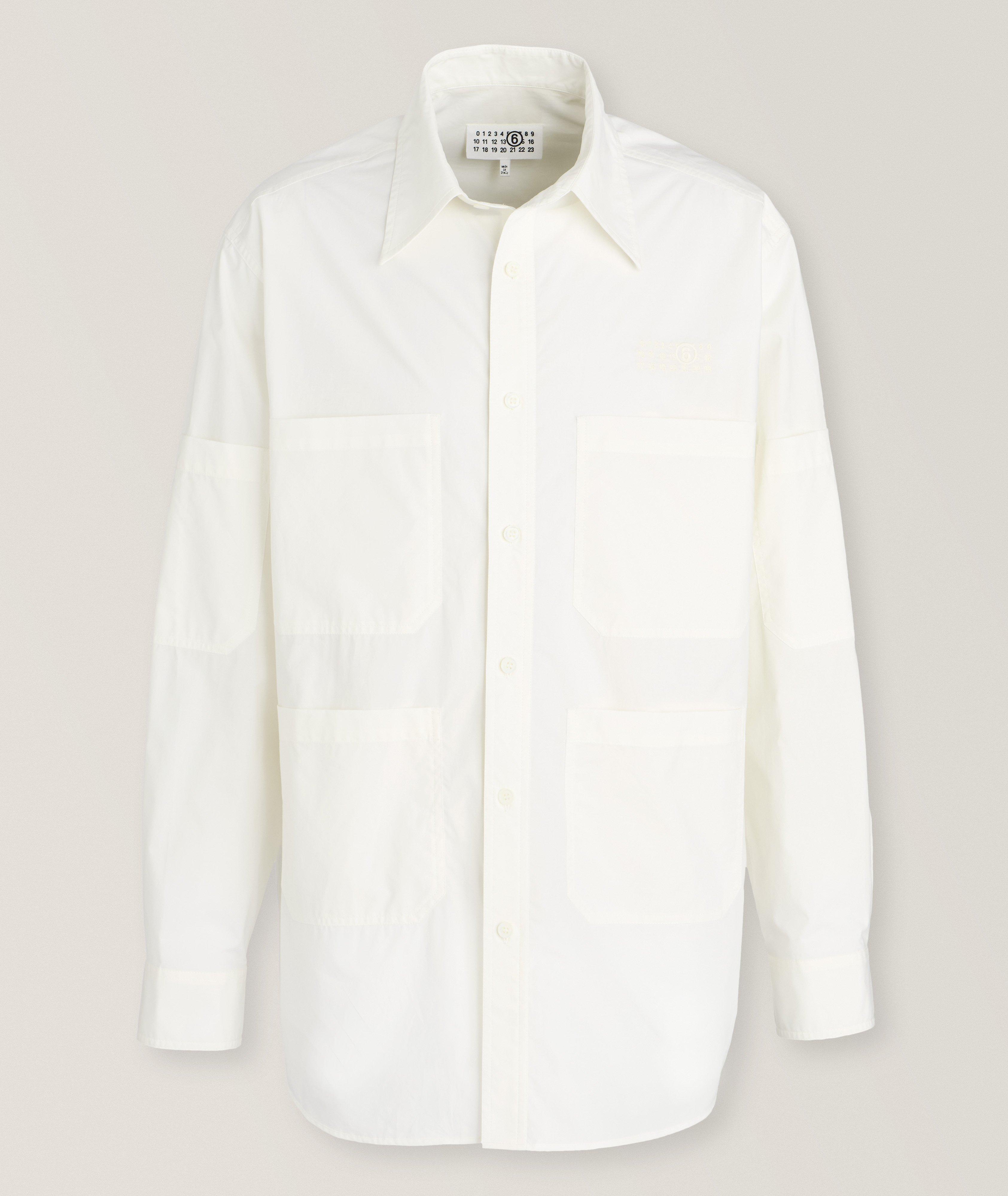 Mm6 Maison Margiela Multi-Pocketed Cotton Sport Shirt In White , Men's Size 48