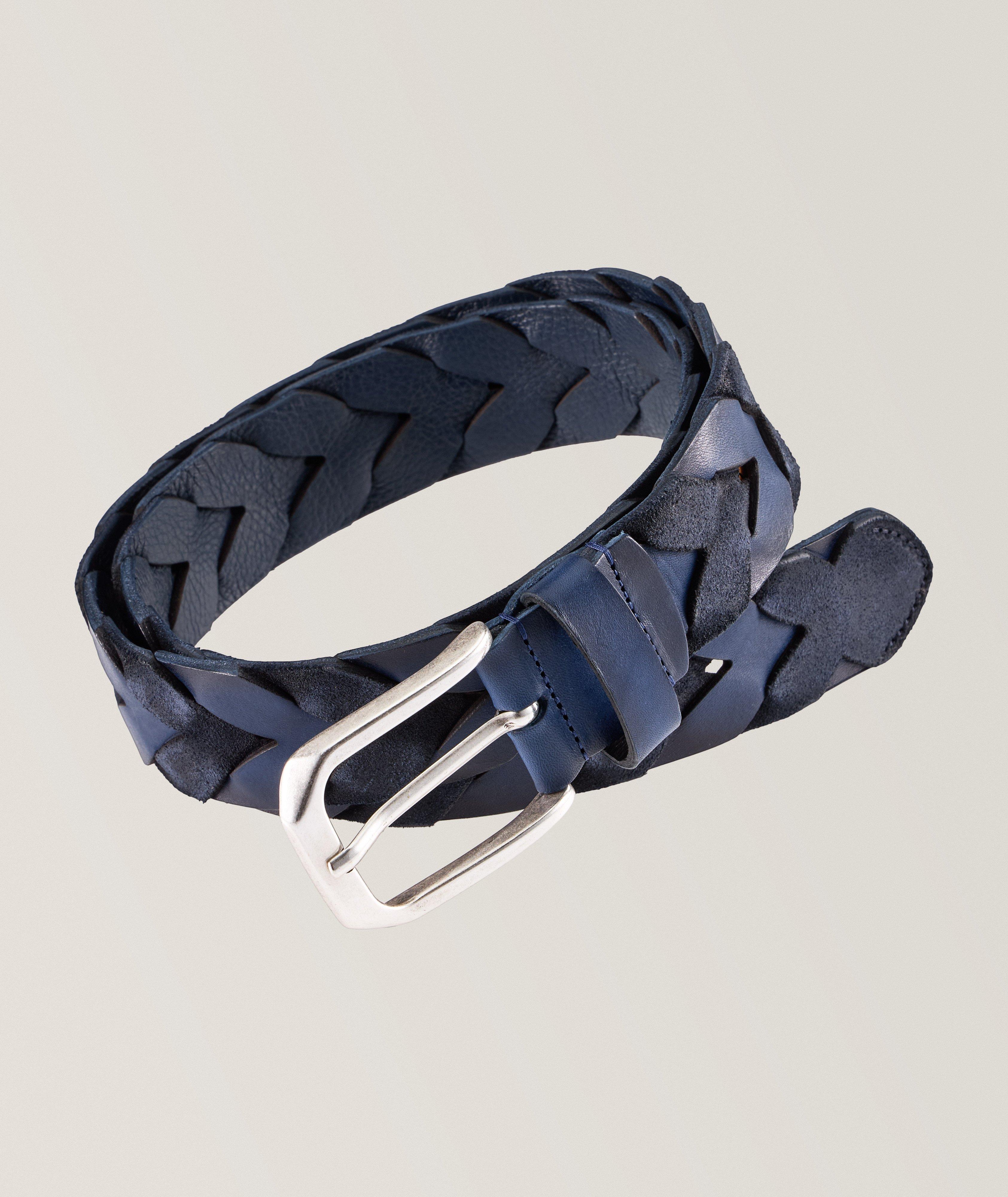 Harold Suede Woven Belt In Blue Size 38