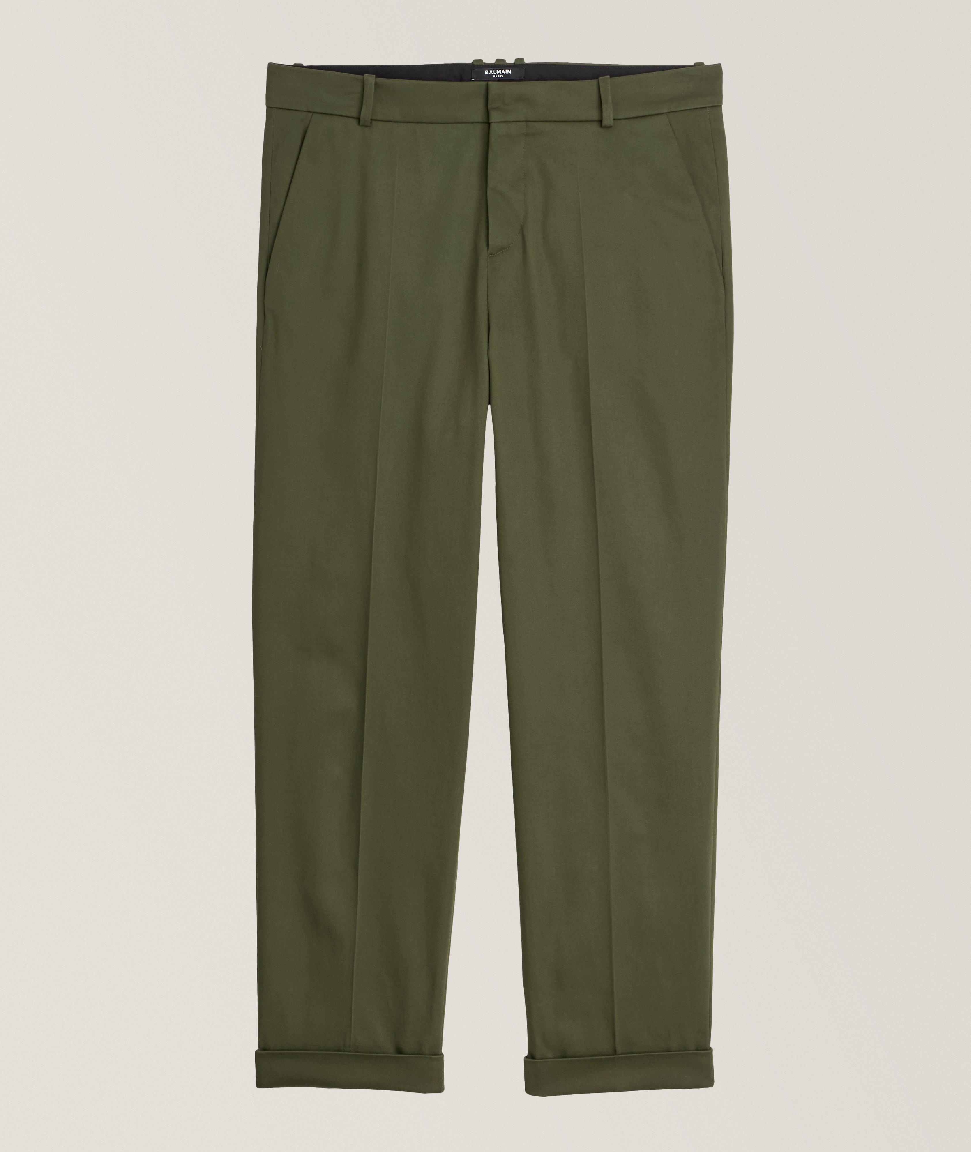 Balmain Weighted Cotton Cuffed Pants In Green , Men's Size 50