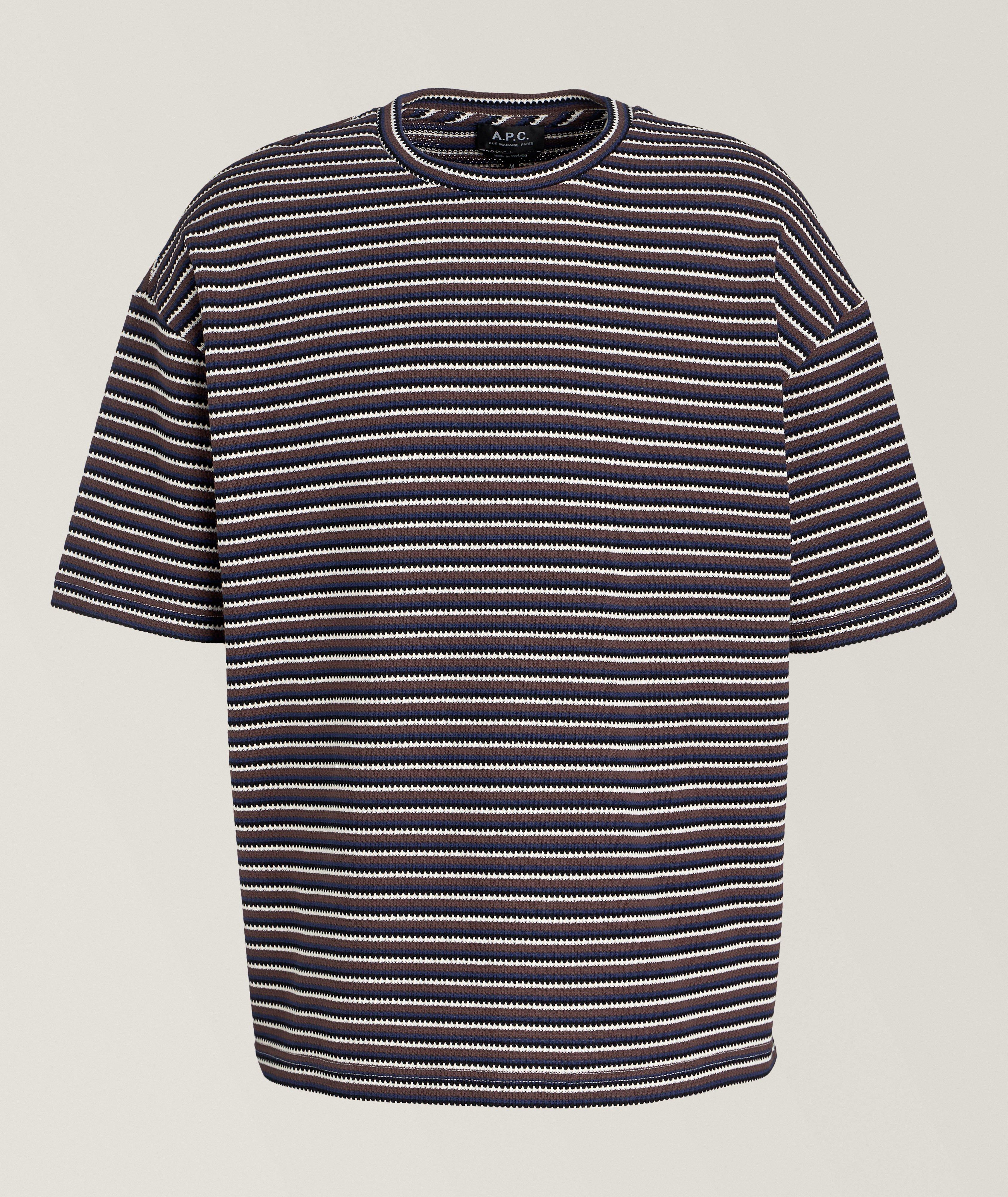 A.P.C. Bahia Multi-Striped Organic Cotton T-Shirt En Brun , Taille Homme Petit