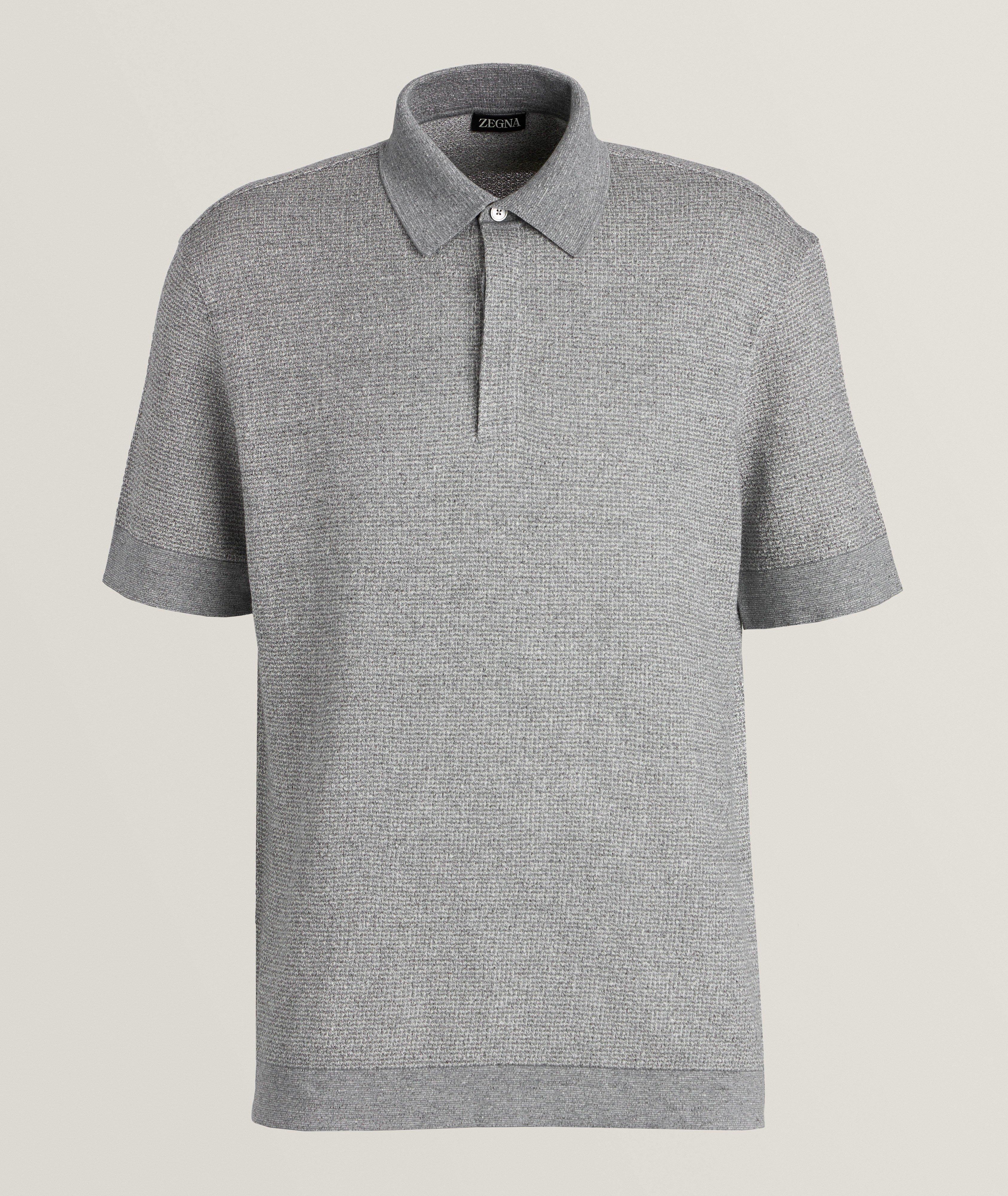 Zegna Mélange Cotton, Linen & Silk Knit Polo In Grey , Men's Size Small