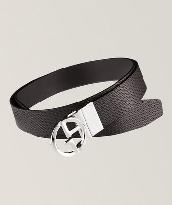 Double gancini reversible leather belt hotsell