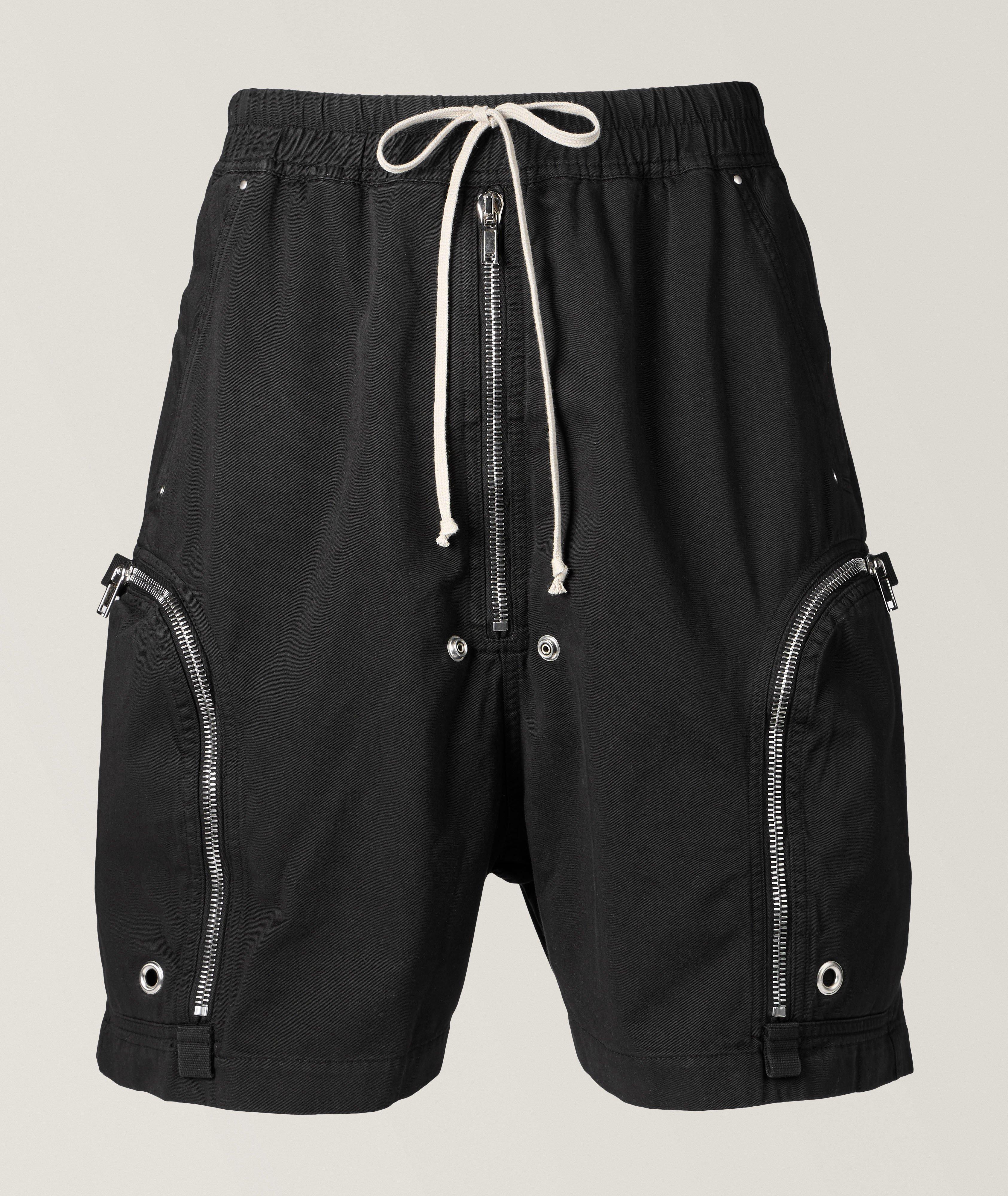 Rick Owens Drkshdw Bauhaus Zip-Embellished Cotton-Twill Drawstring Shorts In Black , Men's Size Small