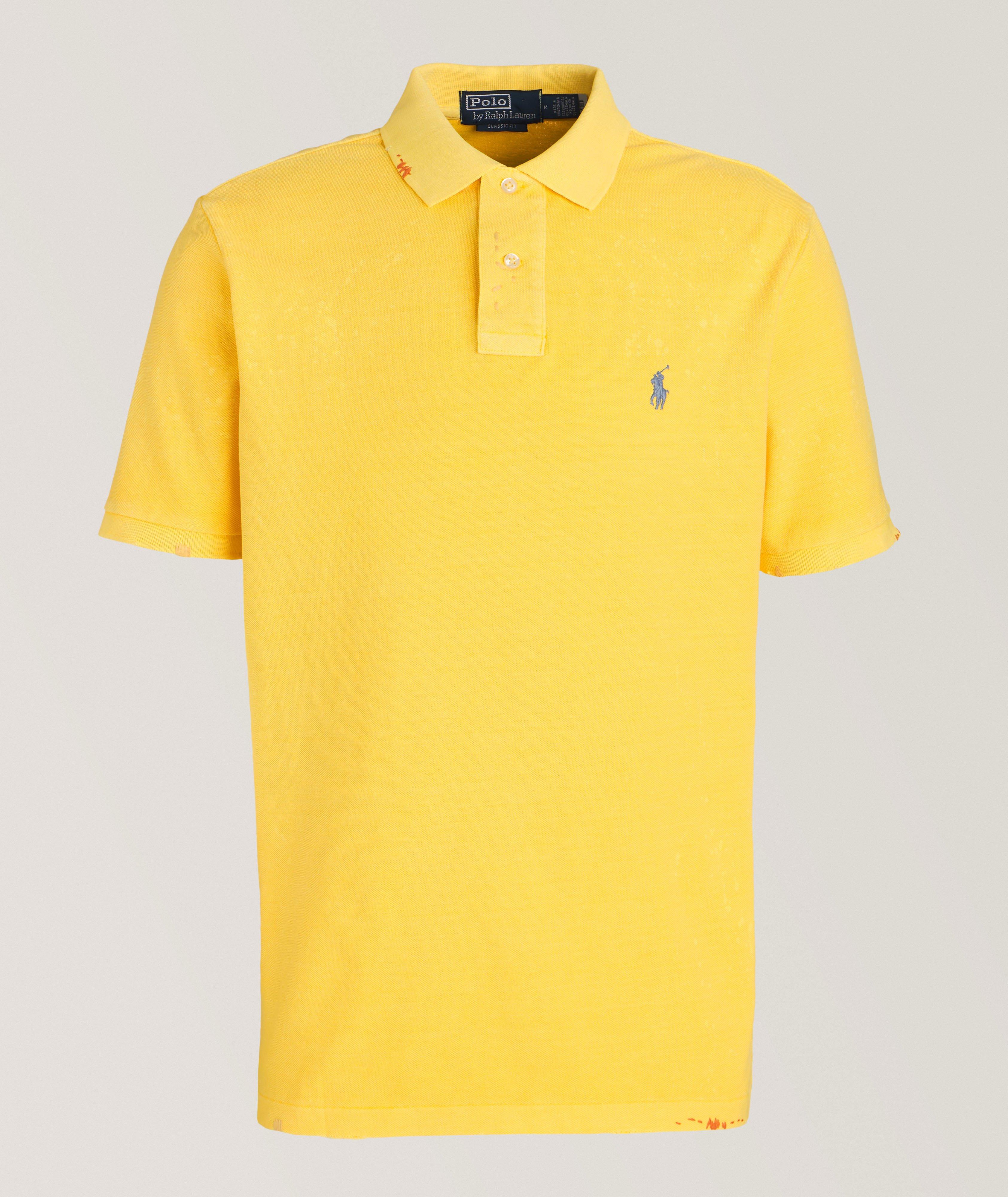 Polo Ralph Lauren Distressed & Asymmetrically Stitched Cotton Polo In Yellow , Men's Size Small