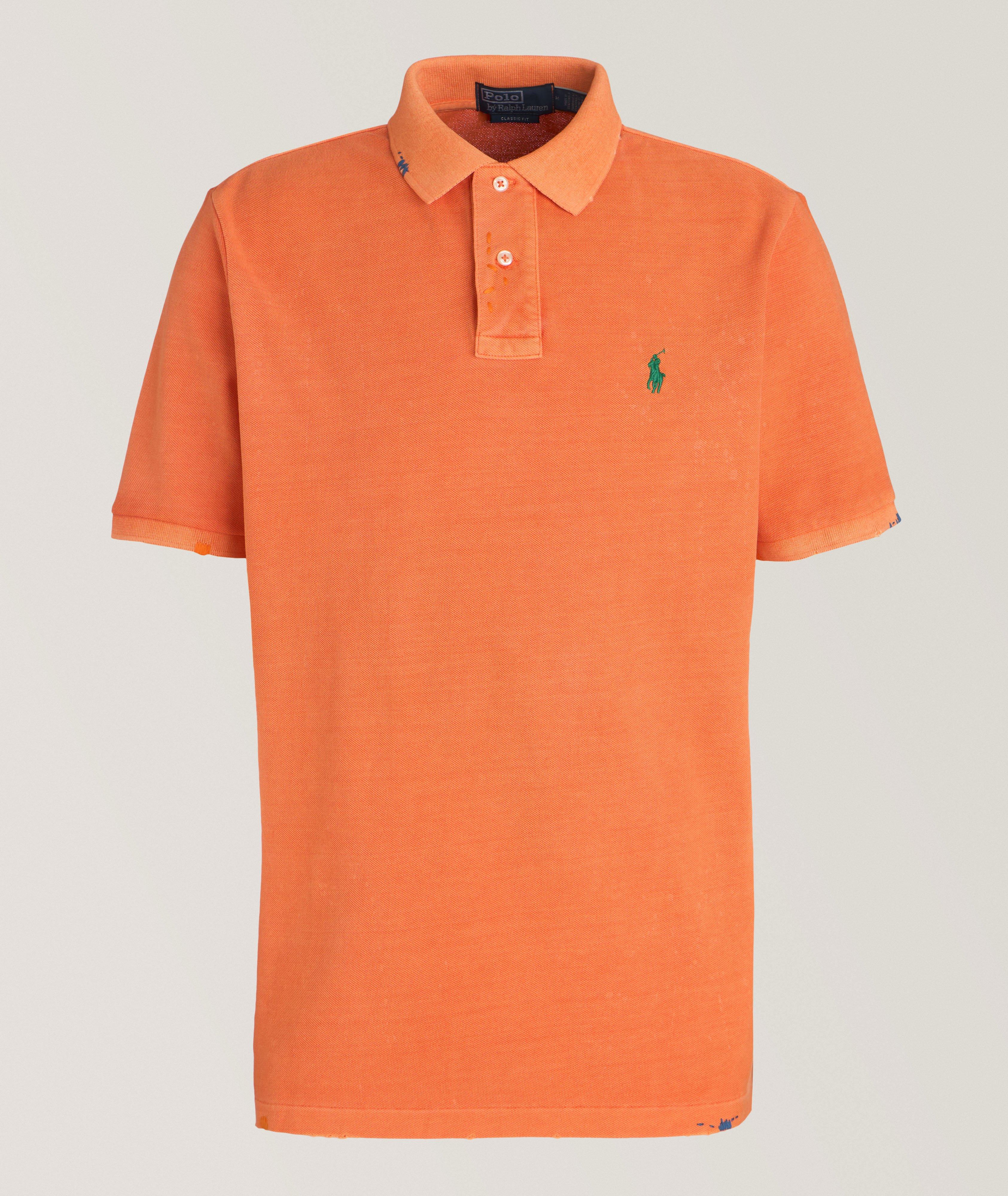 Polo Ralph Lauren Distressed & Asymmetrically Stitched Cotton Polo In Orange , Men's Size Large