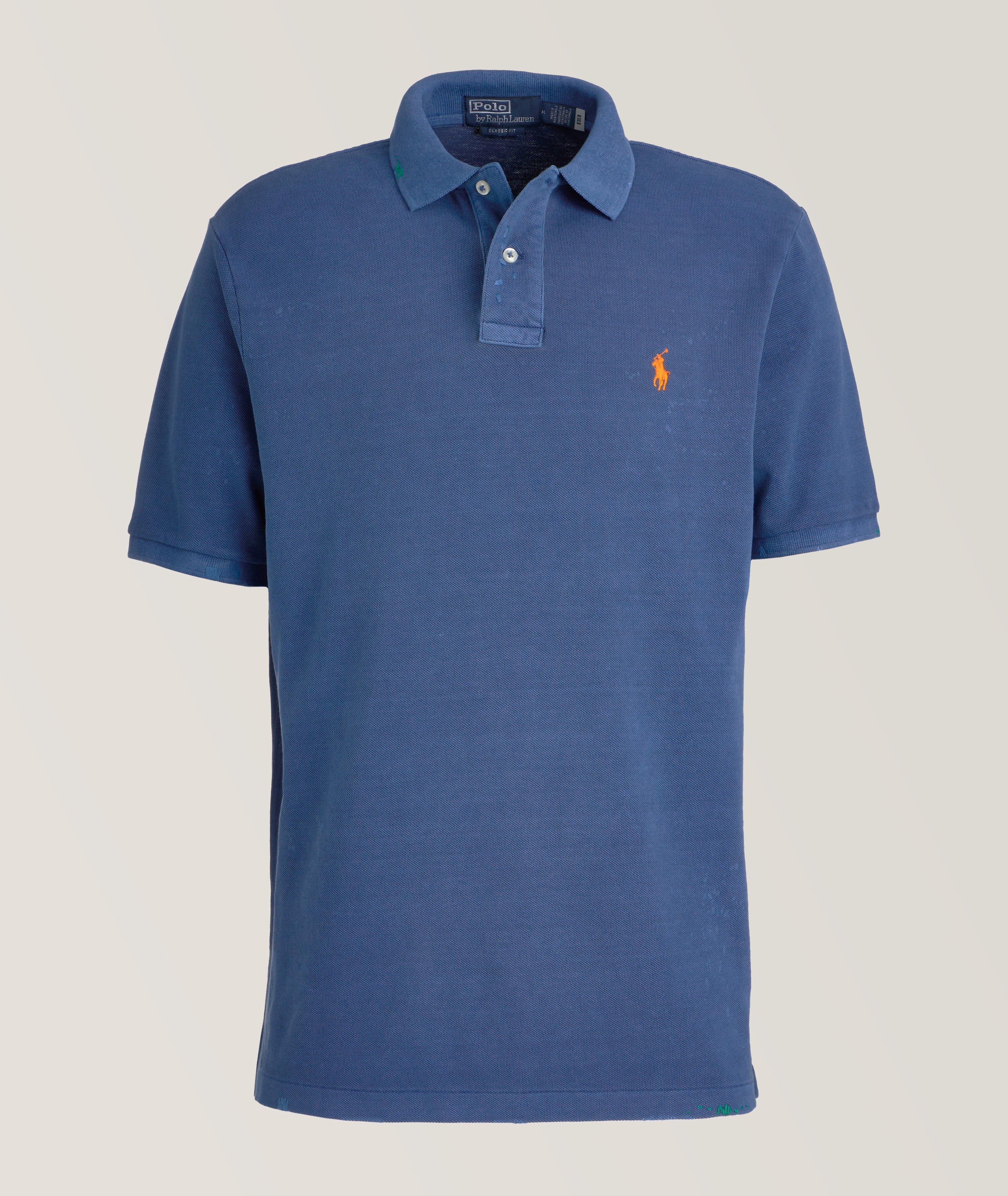 Polo Ralph Lauren Distressed & Asymmetrically Stitched Cotton Polo In Blue , Men's Size 2XL