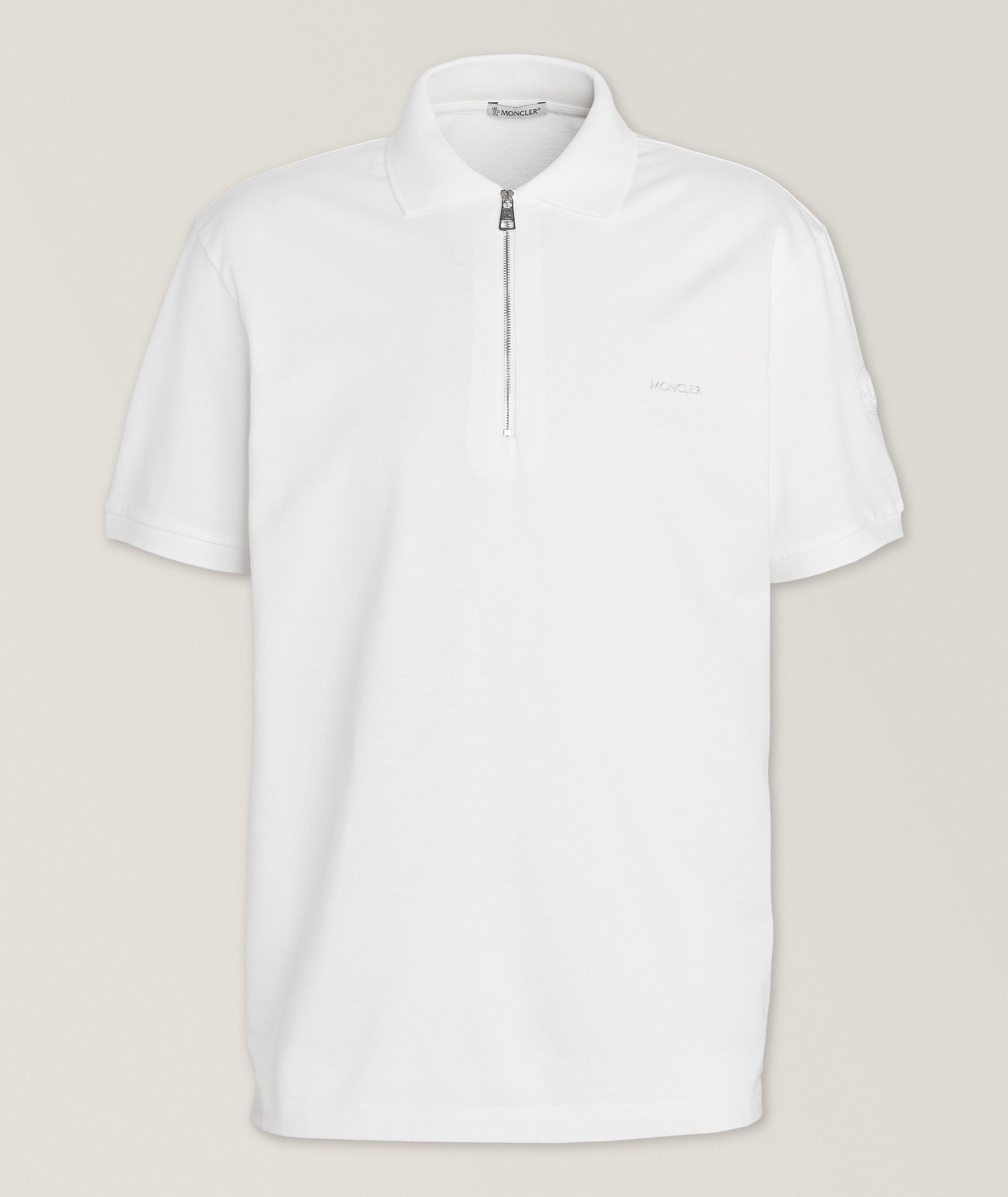 Moncler Polo En Jersey De Coton À Glissière Partielle En Blanc , Taille Homme TG