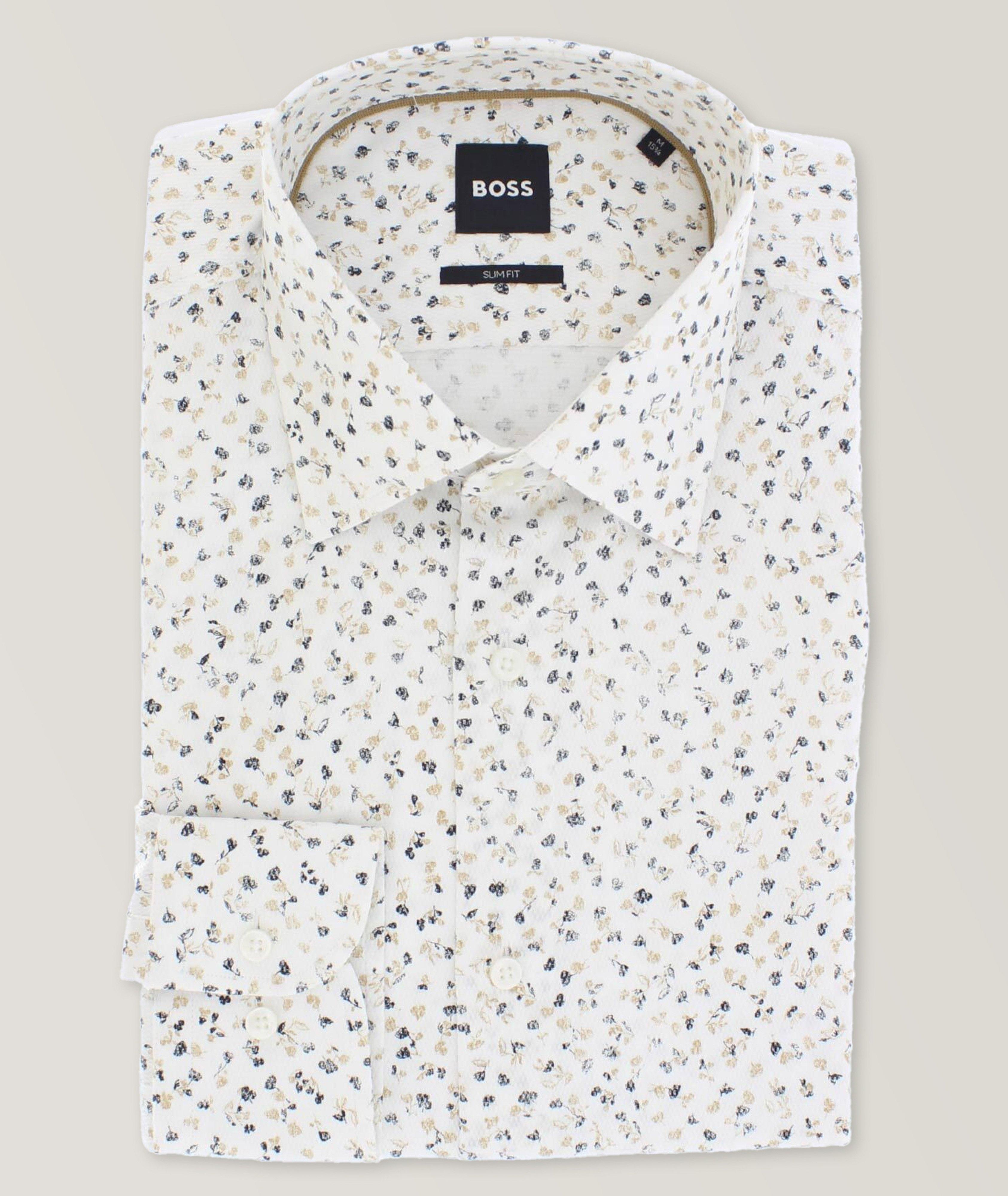 BOSS Chemise Habillée Hank En Coton Façonné À Rayures En Bleu , Taille Homme 16