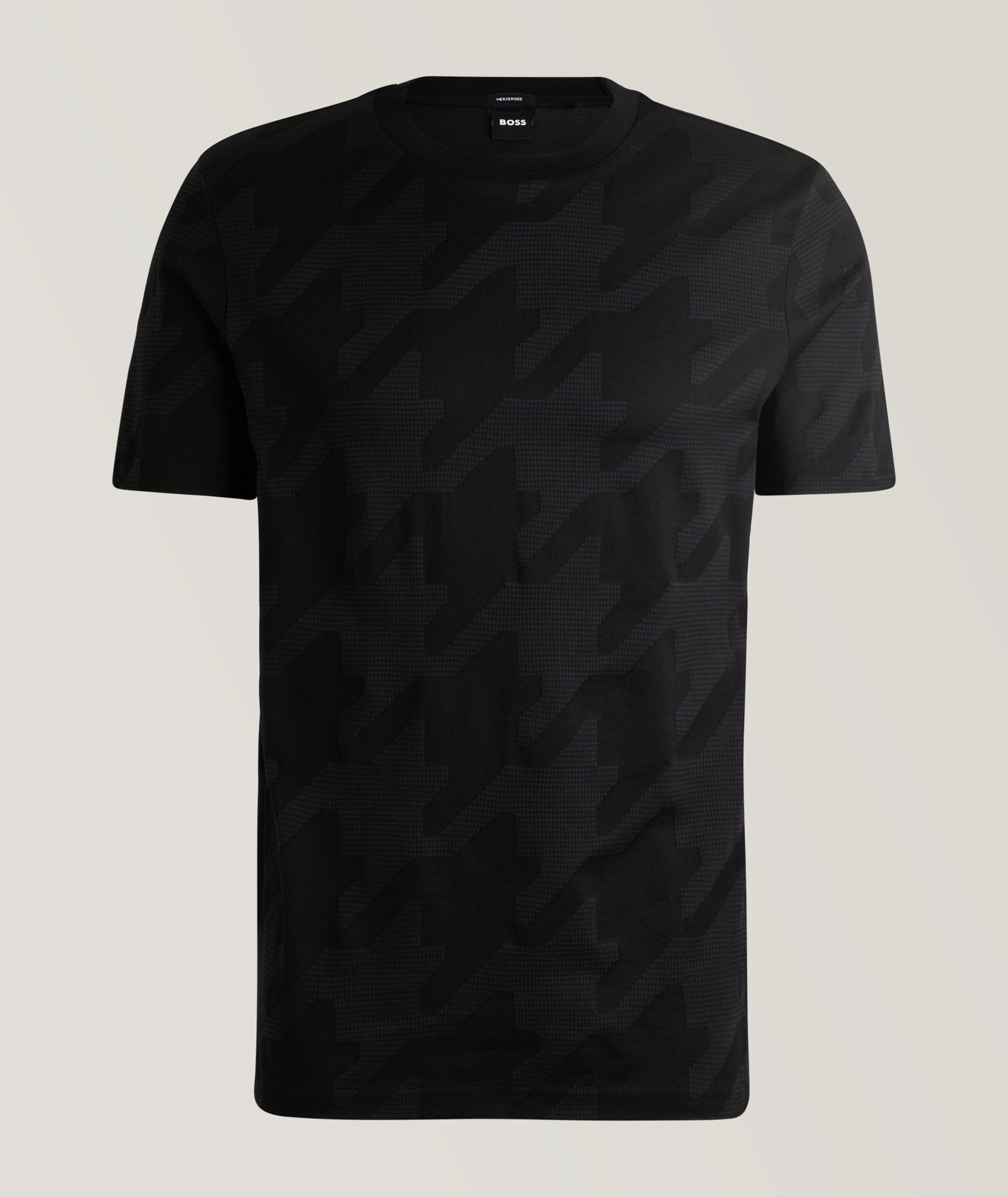 BOSS T-Shirt En Coton Mercerisé À Pied-De-Poule En Noir , Taille Homme TTG