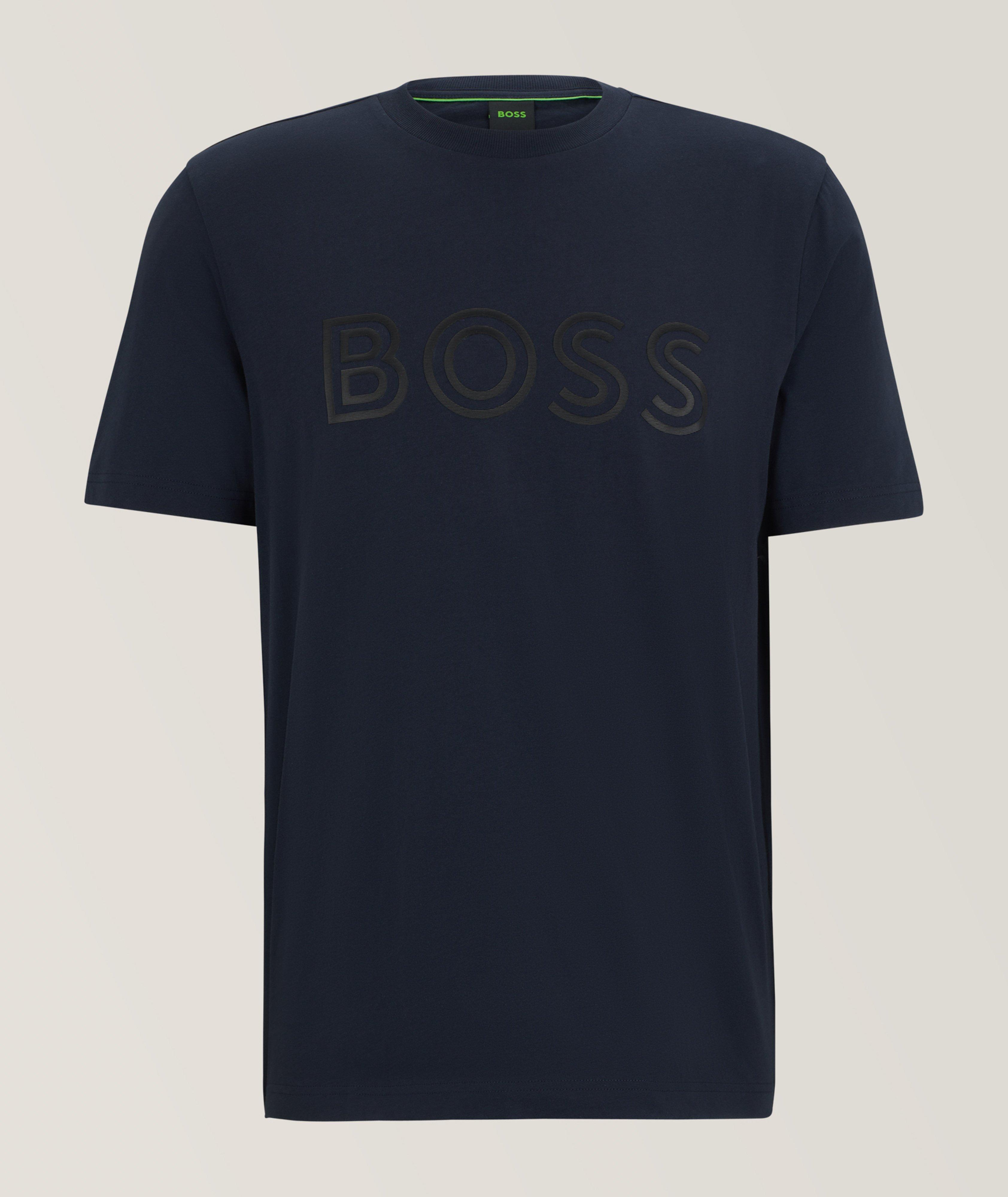 BOSS T-Shirt En Jersey De Coton Avec Logo Surdimensionné En Bleu , Taille Homme Moyen