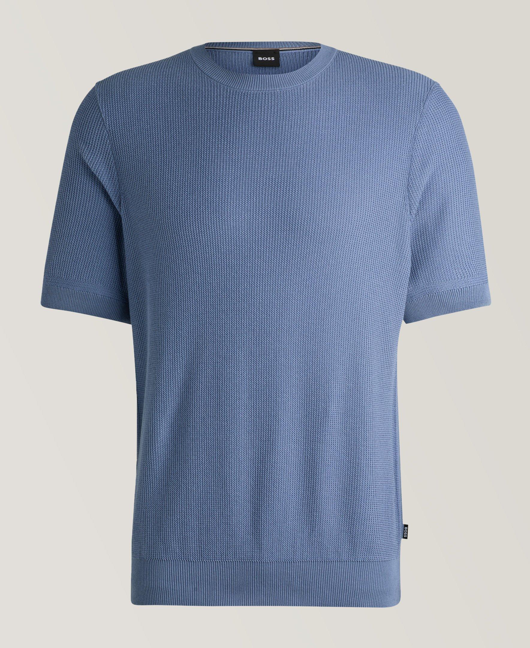 BOSS T-Shirt En Tricot De Coton Et De Lyocell En Bleu , Taille Homme TG