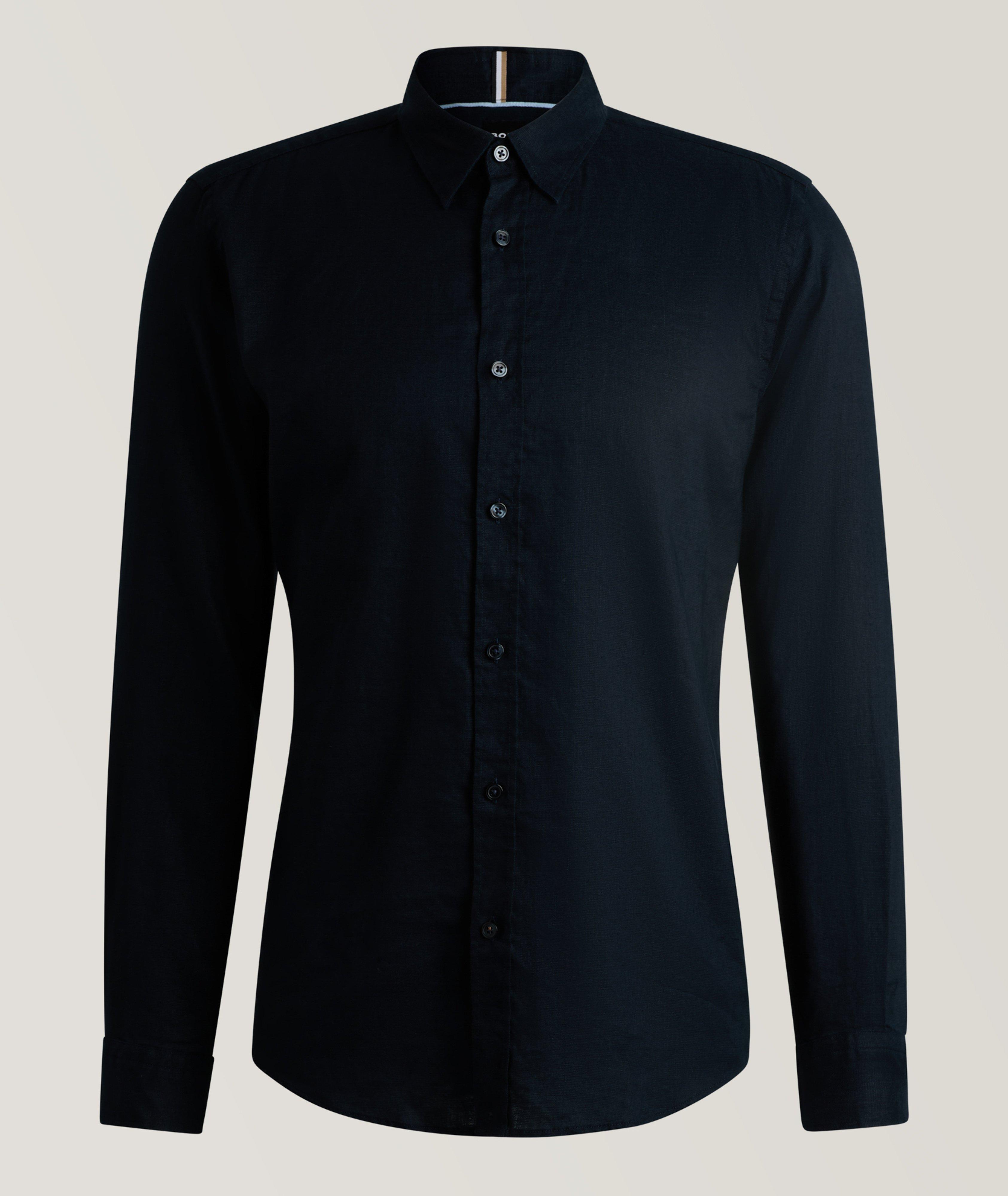 BOSS Chemise Décontractée En Toile Chambray De Lin En Bleu , Taille Homme TTG