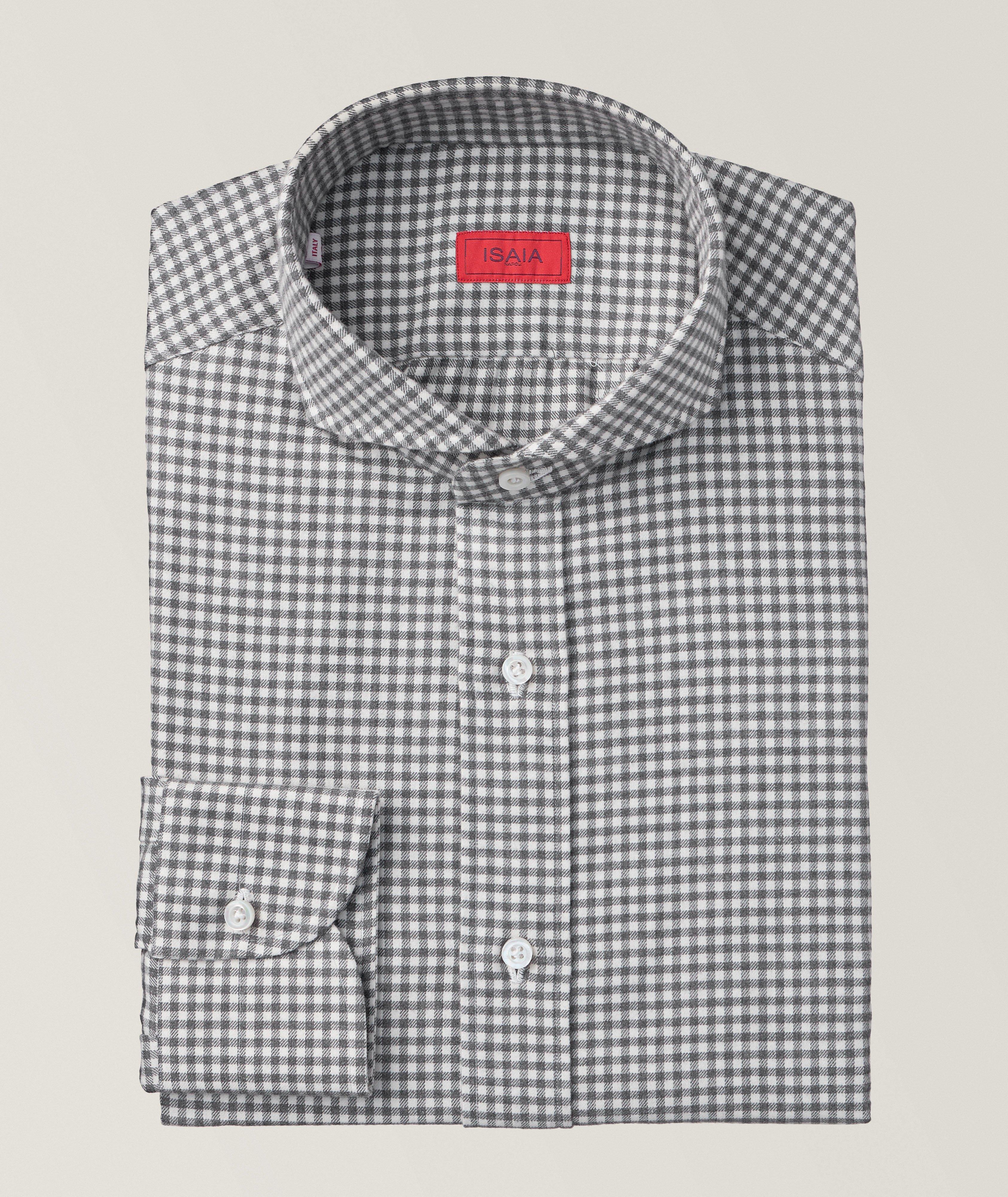 Isaia Gingham Check Dress Shirt In Grey , Men's Size 16