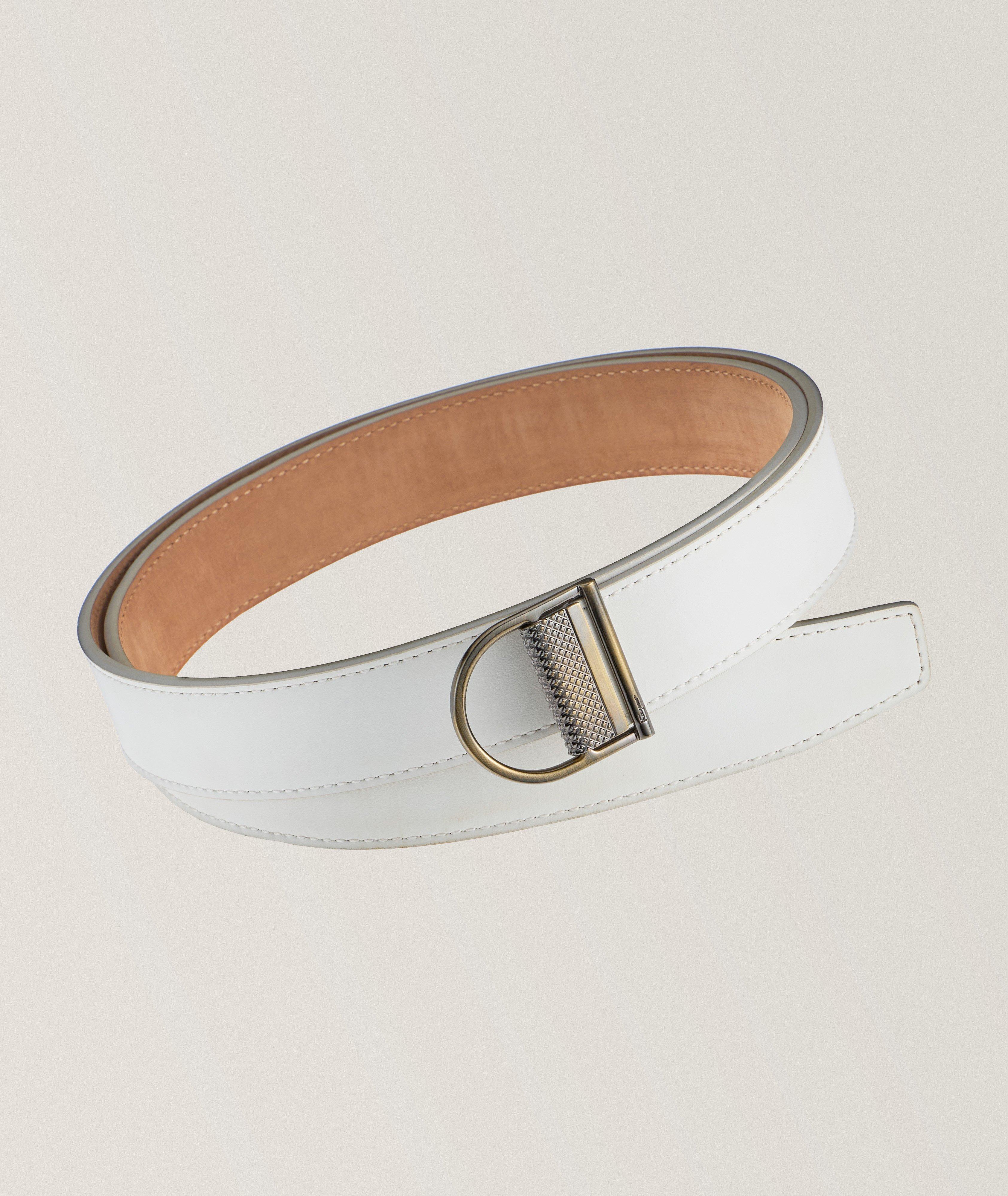 Ferragamo Adjustable Leather Pin-Buckle Belt In White Size 46