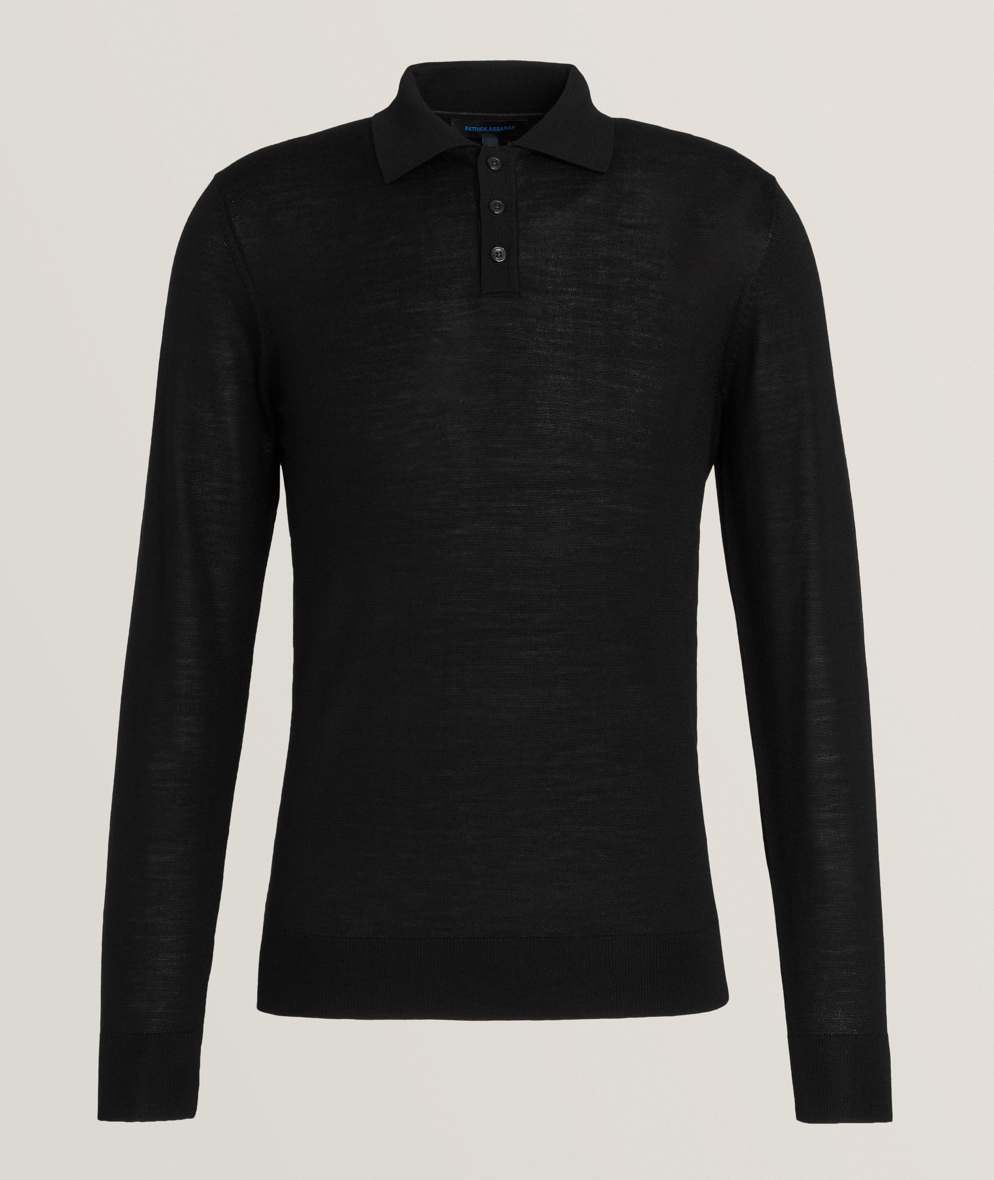 Patrick Assaraf Polo En Laine Mérinos Extrafine Chinée En Noir , Taille Homme TTG