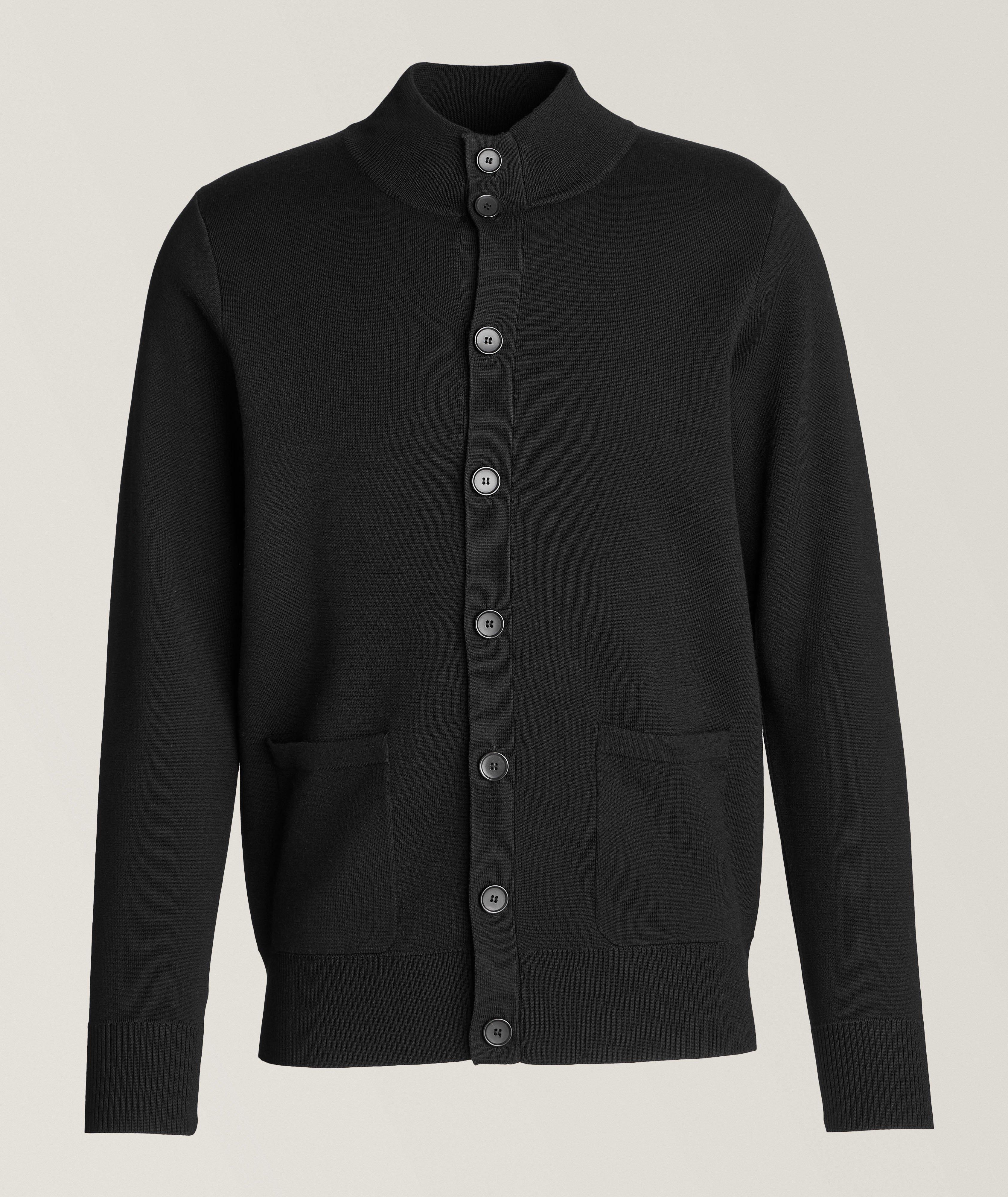 Patrick Assaraf Cardigan En Laine Mérinos Extensible En Noir , Taille Homme TTG