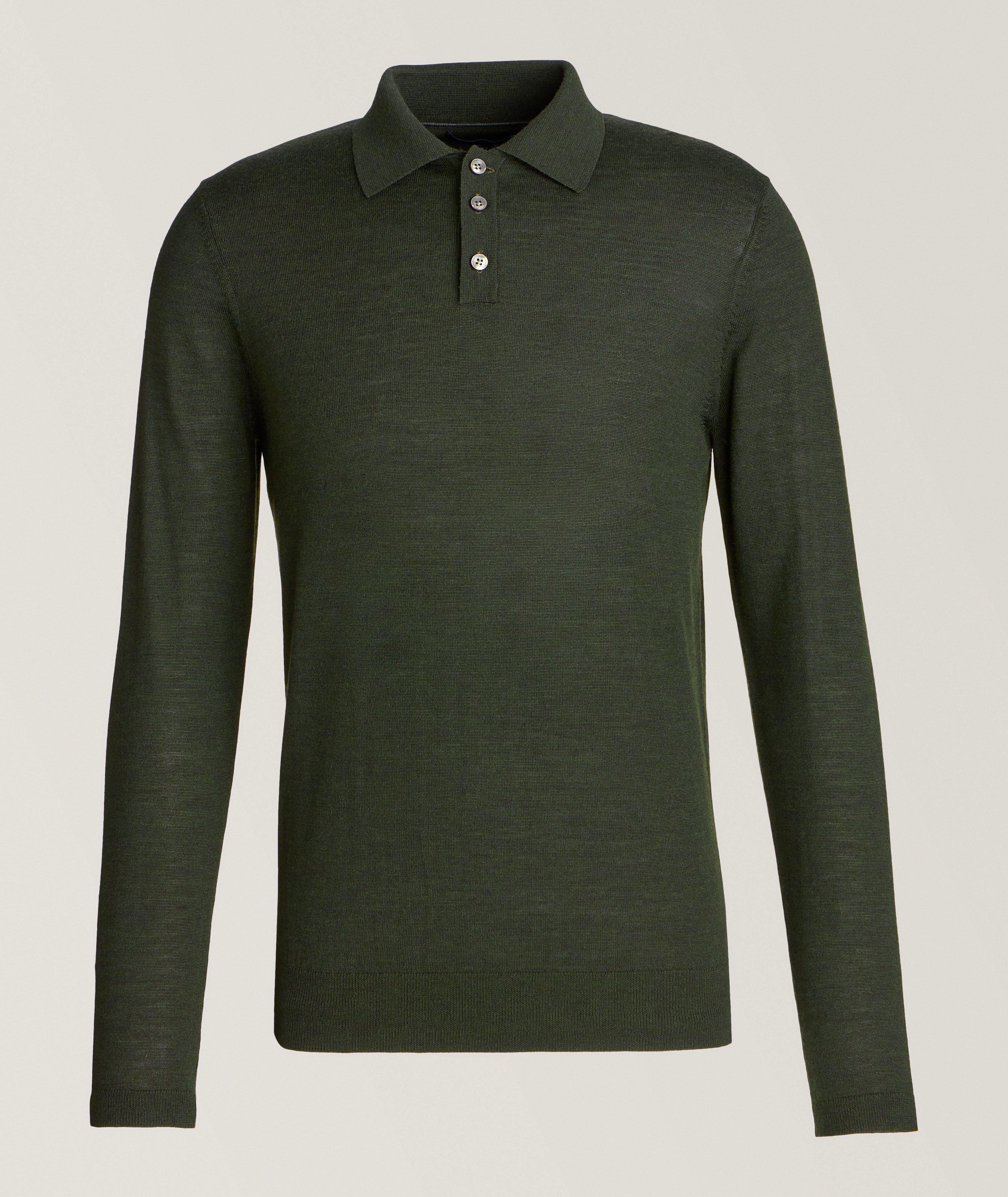 Patrick Assaraf Polo En Laine Mérinos Extrafine Chinée En Vert , Taille Homme TTG