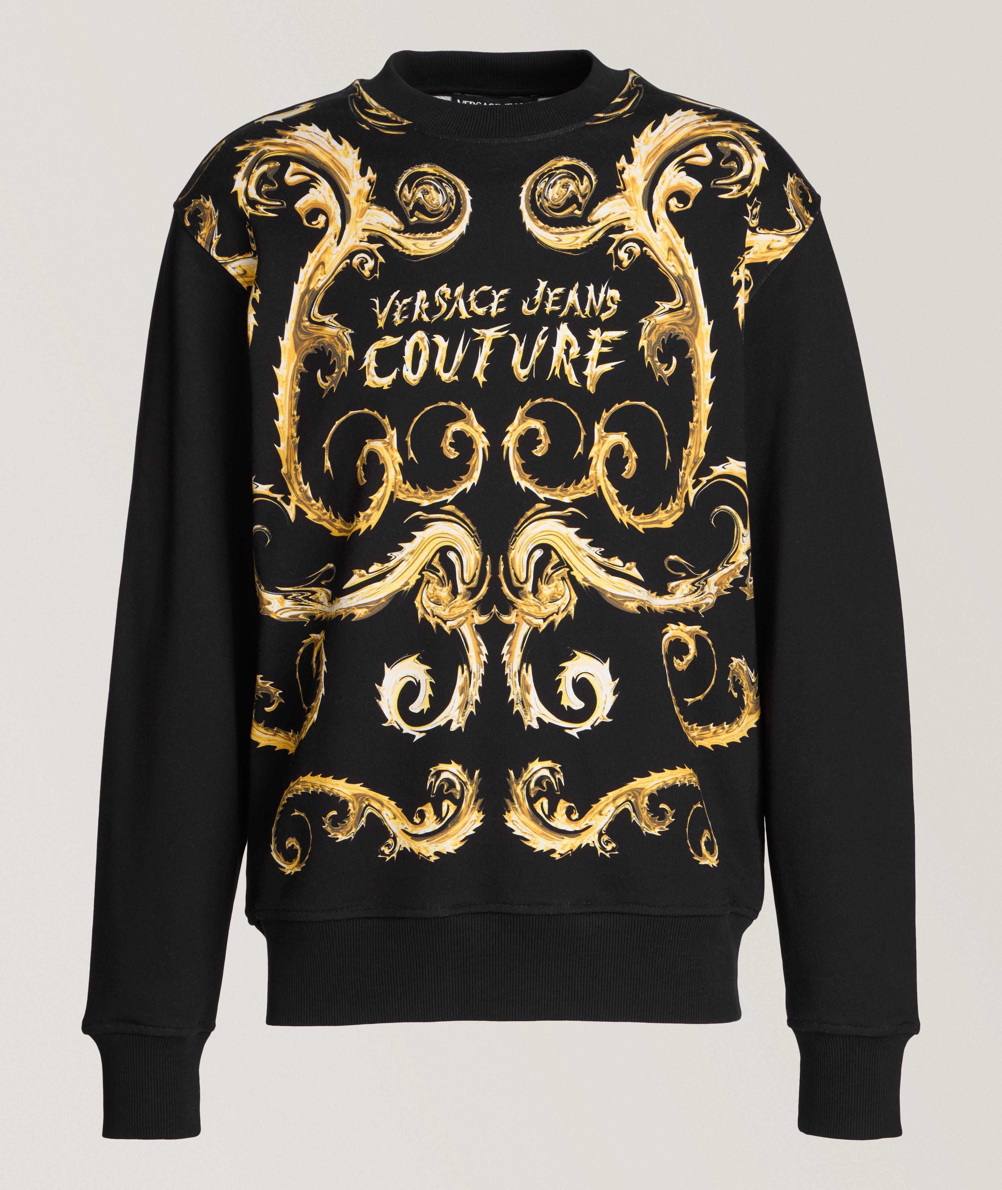 Versace Jeans Couture Pull En Coton Extensible À Motif Baroque En Noir , Taille Homme TG