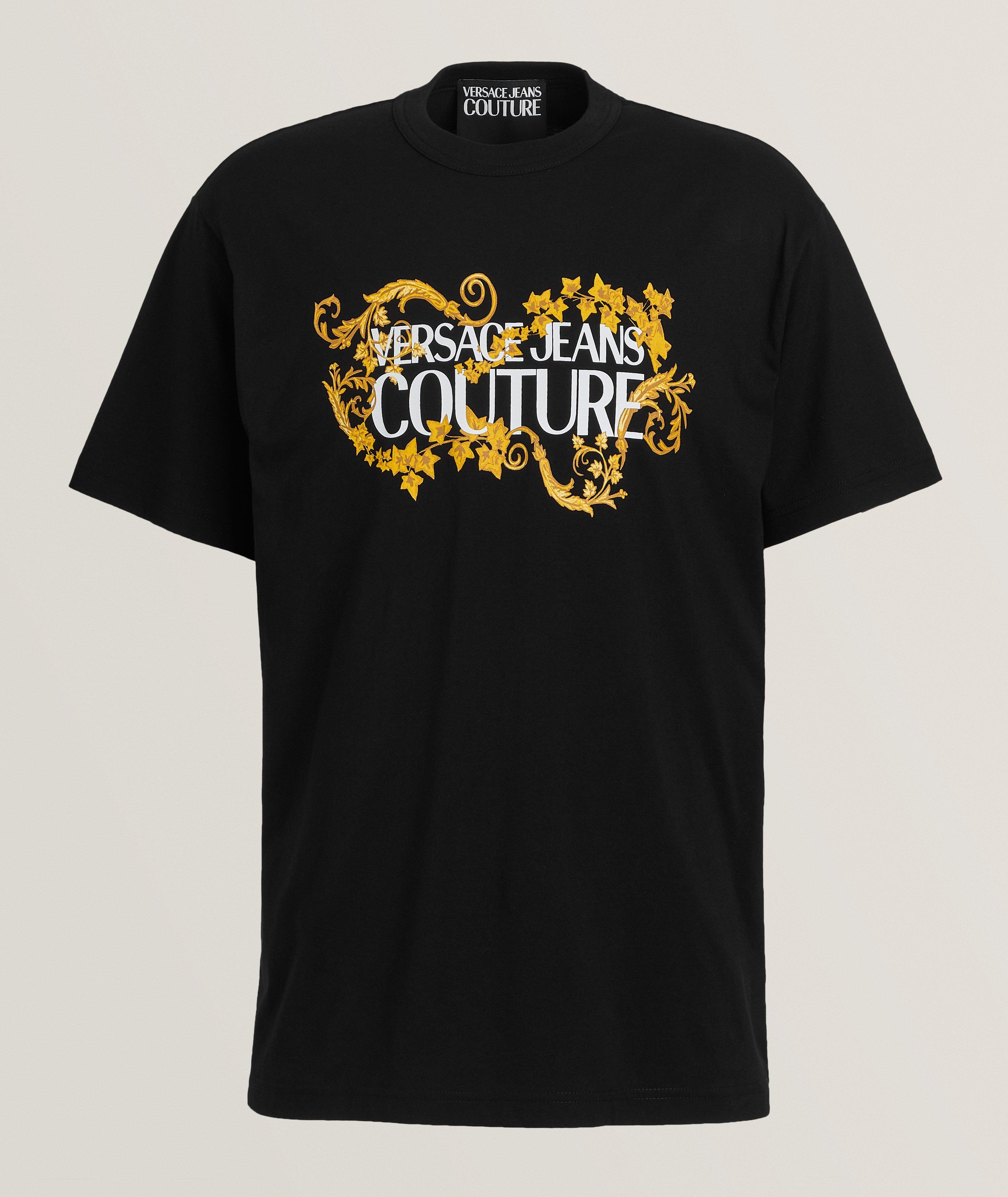 Versace T-Shirt En Coton Avec Motif Baroque Et Logo En Noir , Taille Homme Petit