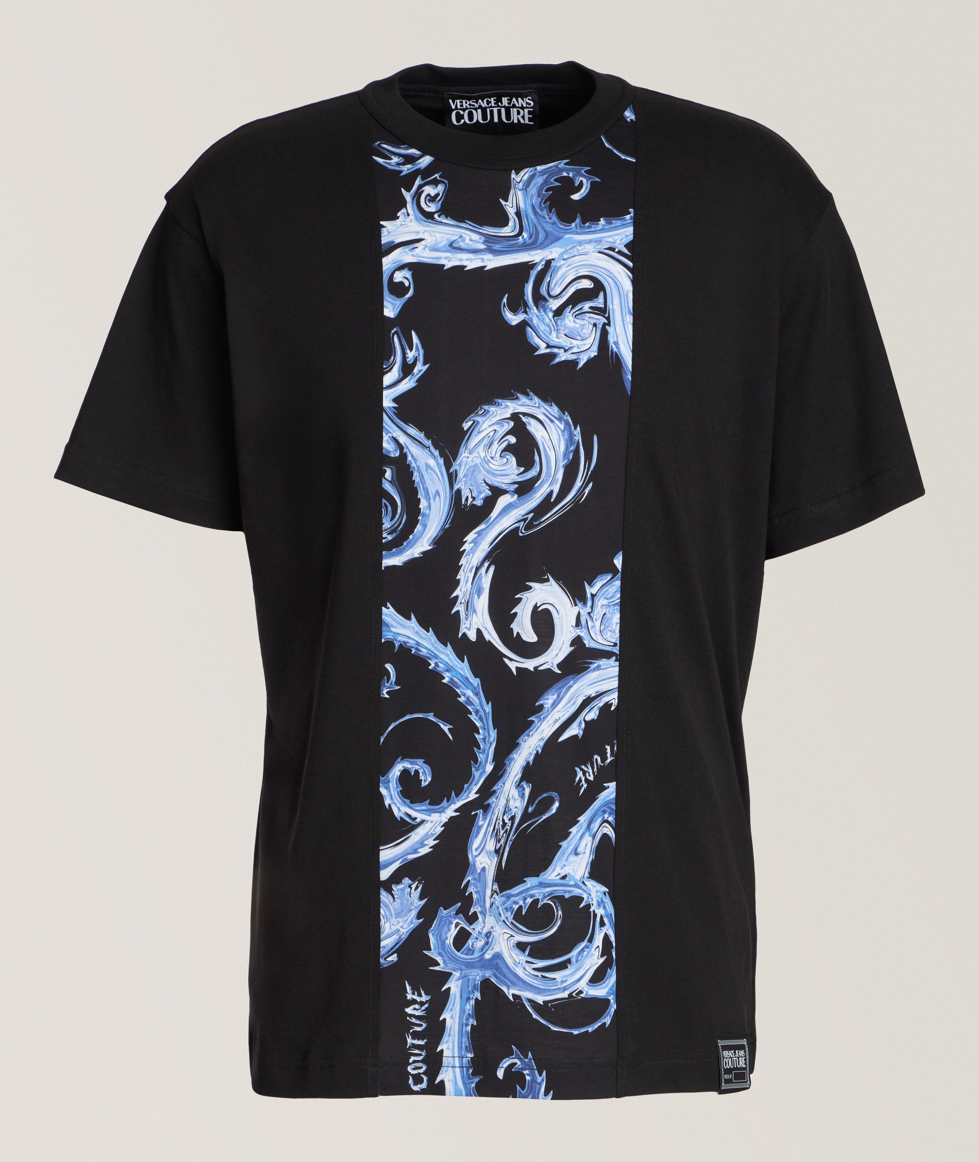 Versace Jeans Couture T-Shirt En Coton Avec Bande À Motif Baroque En Noir , Taille Homme Moyen