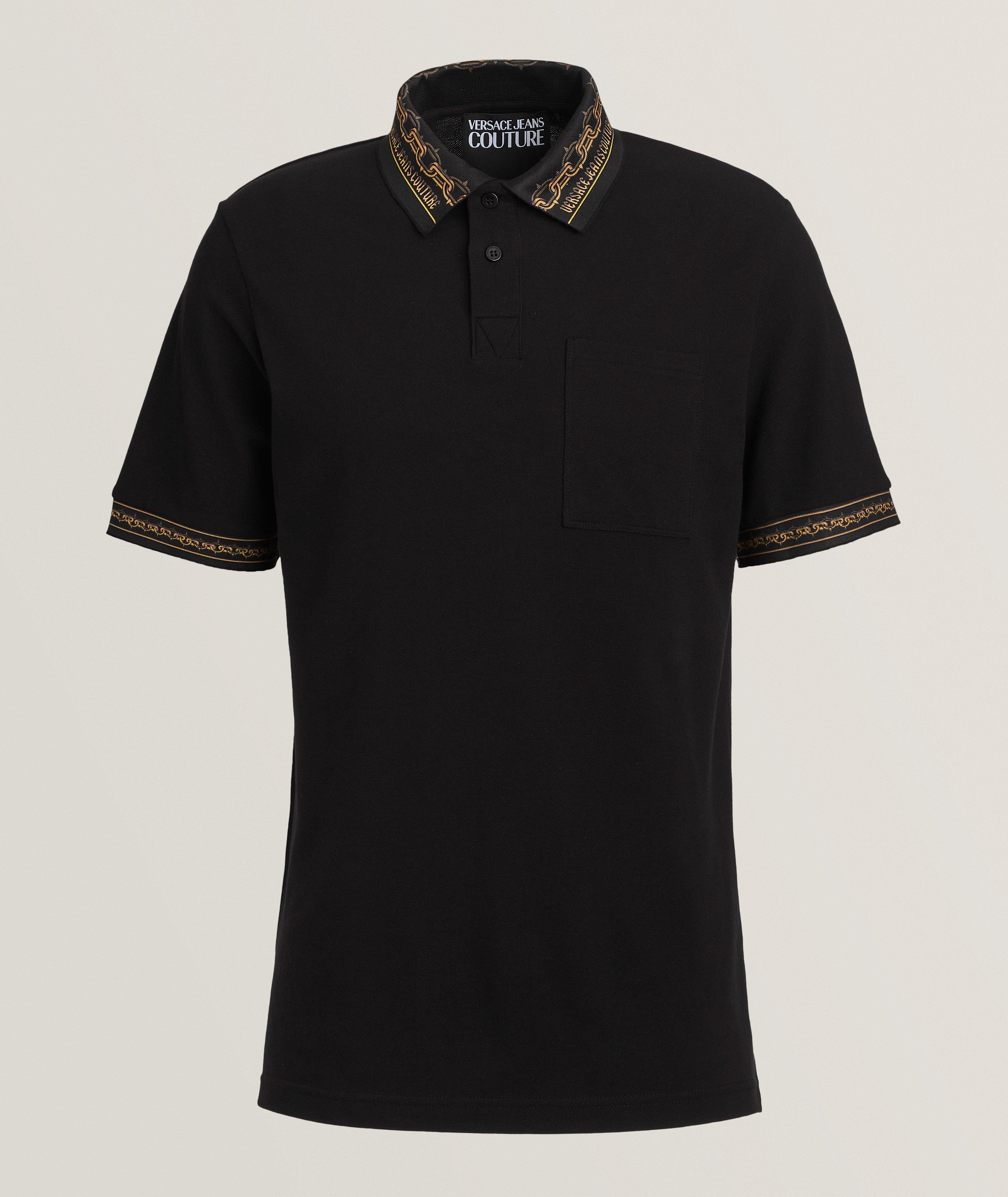 Versace Polo En Mélange De Coton À Motif Baroque En Noir , Taille Homme Petit