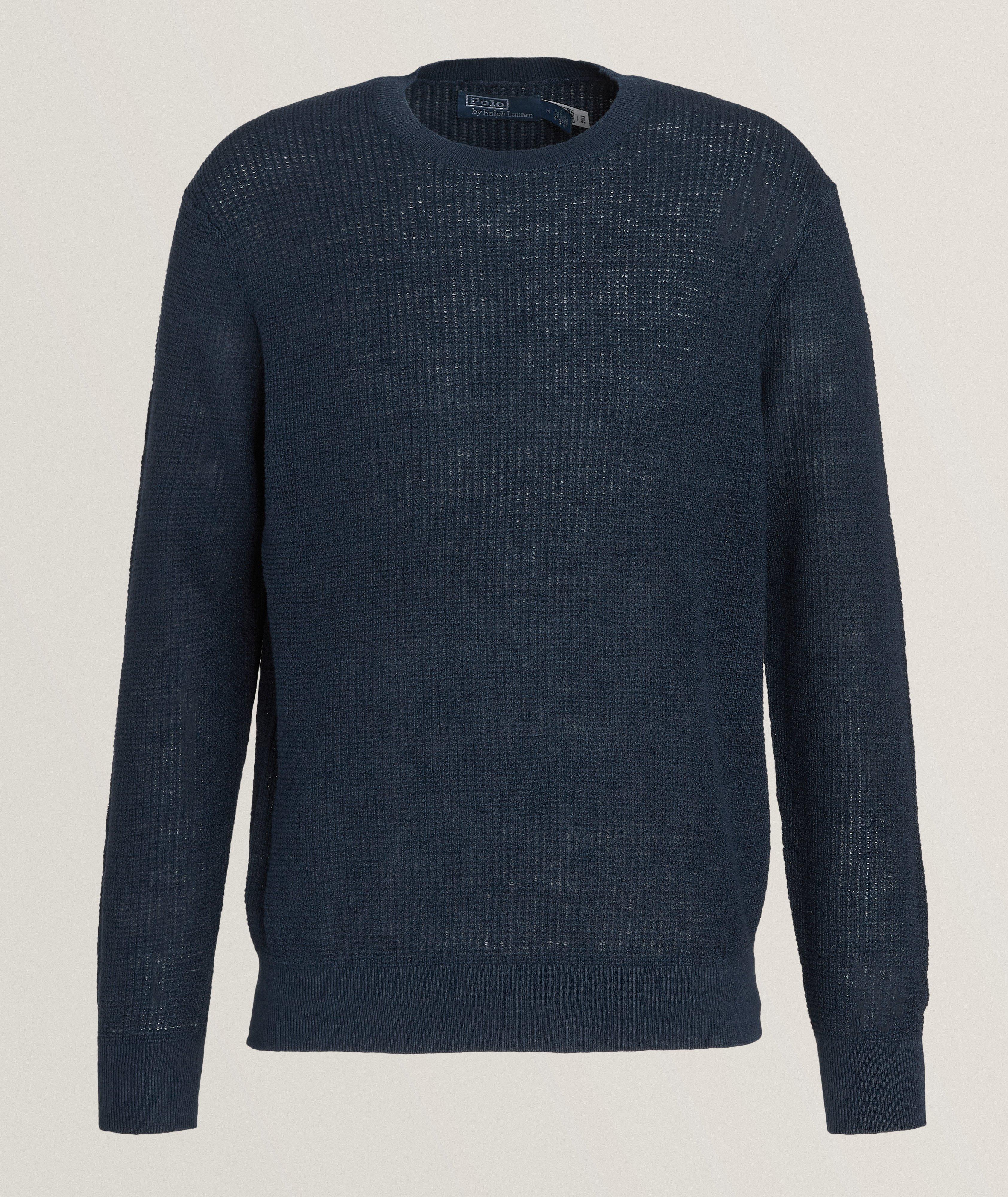 Polo Ralph Lauren Pull En Tricot Gaufré De Lin En Bleu , Taille Homme Grand