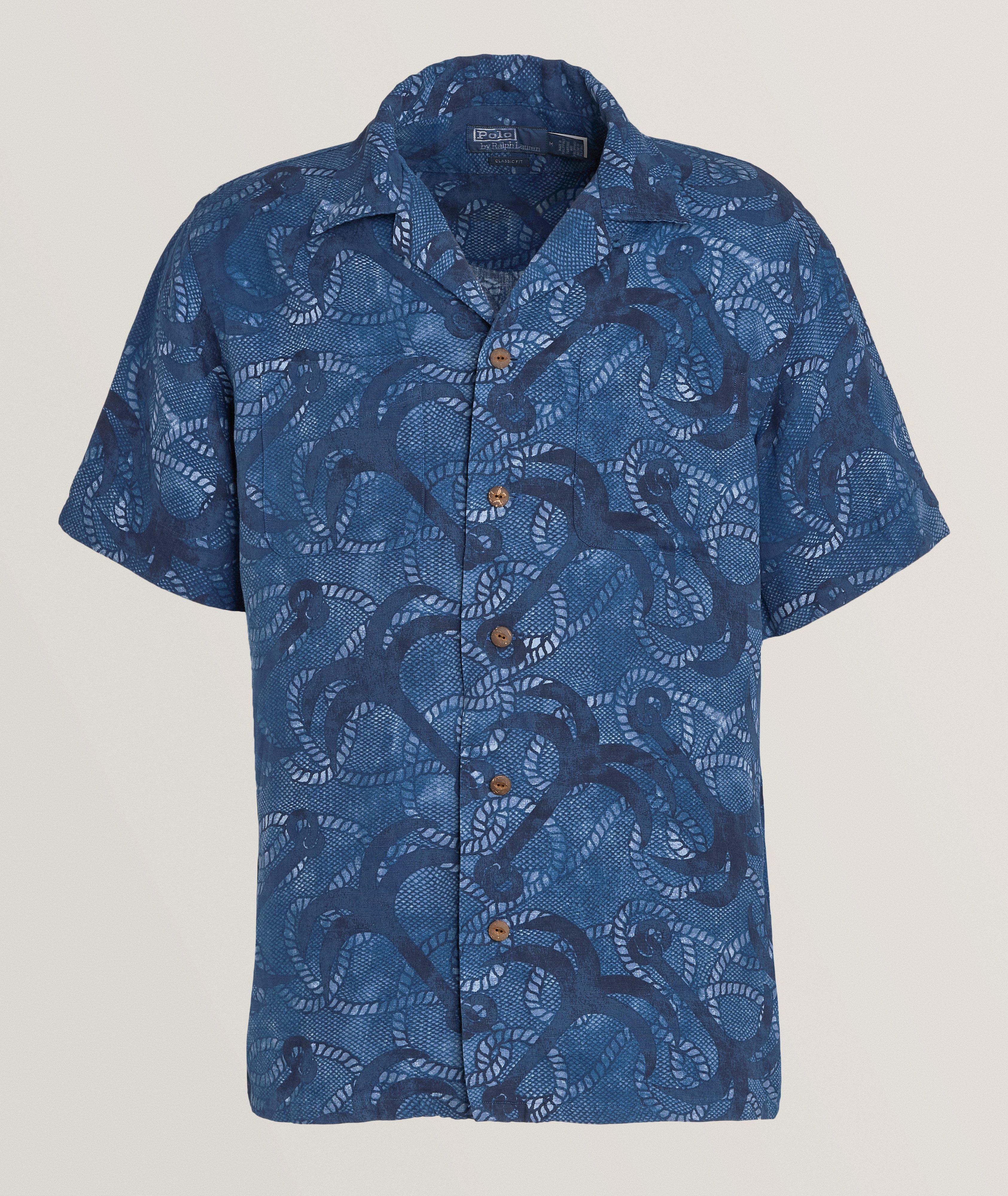 Polo Ralph Lauren Chemise En Mélange De Lin Et De Soie À Motif En Bleu , Taille Homme Petit