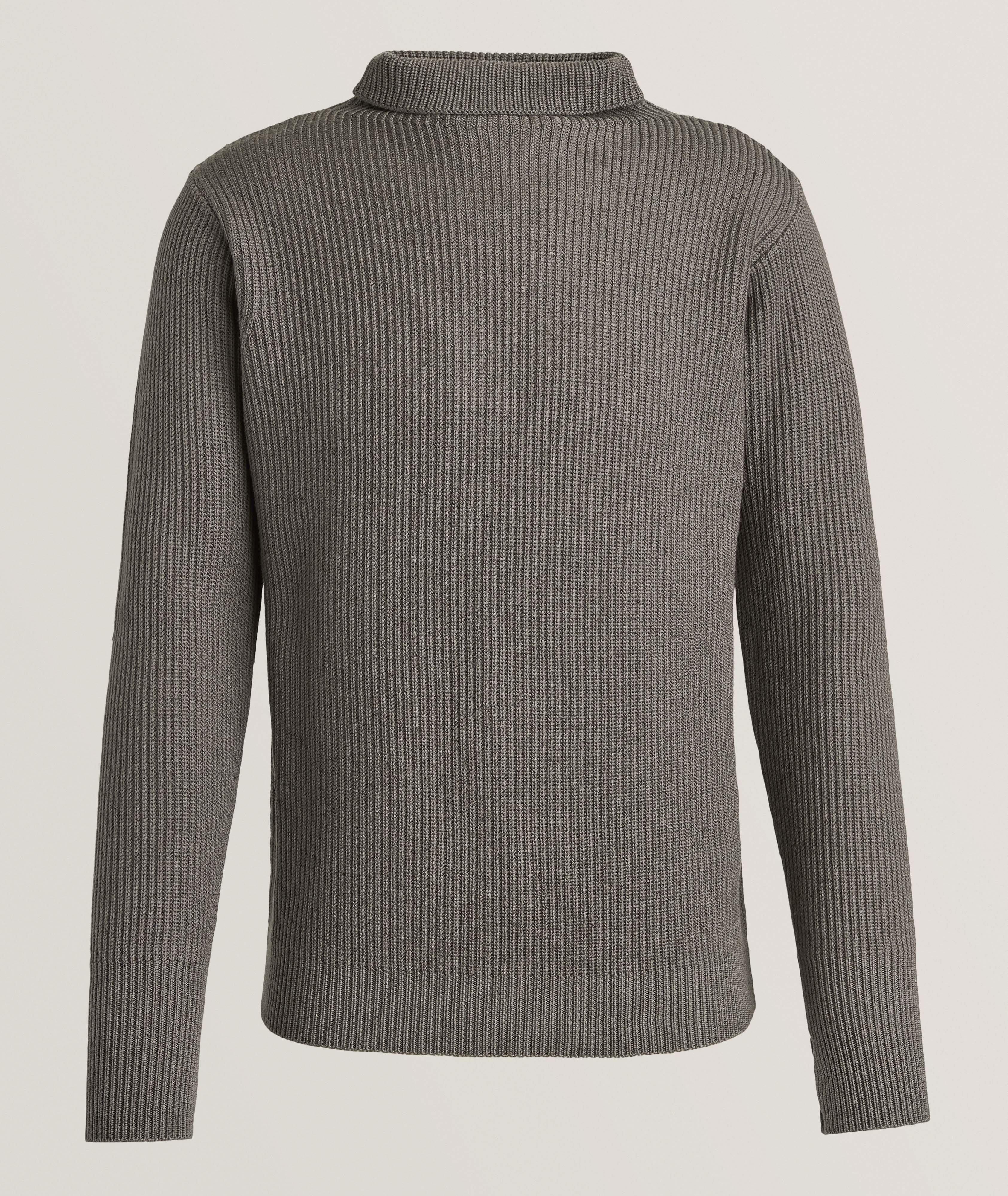 Virgin Wool Ribbed Knit Sweater