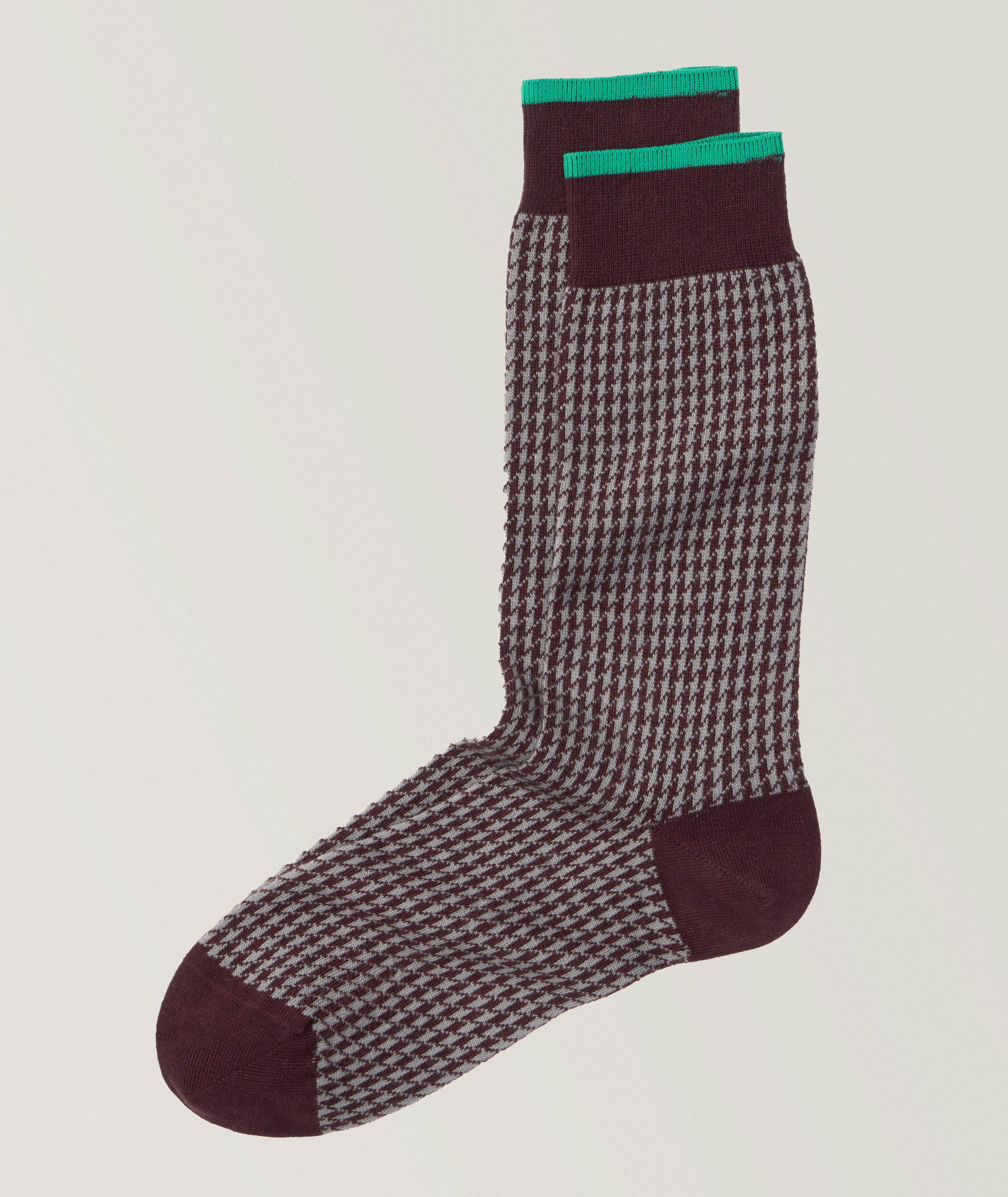 Gianni Houndstooth Cotton-Cashmere Socks