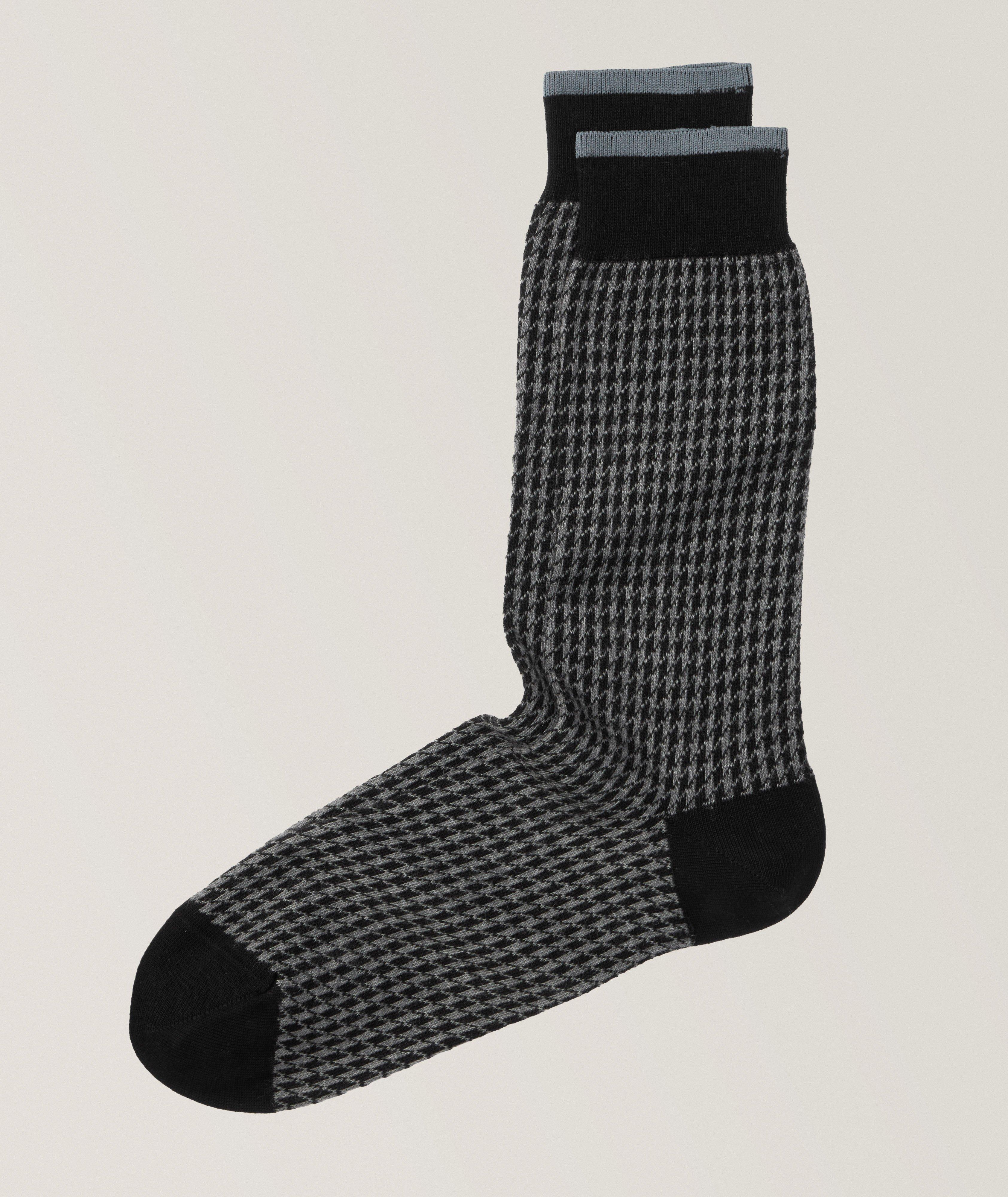 Alto Chaussettes Gianni En Coton Et En Cachemire À Pied-De-Poule En Noir