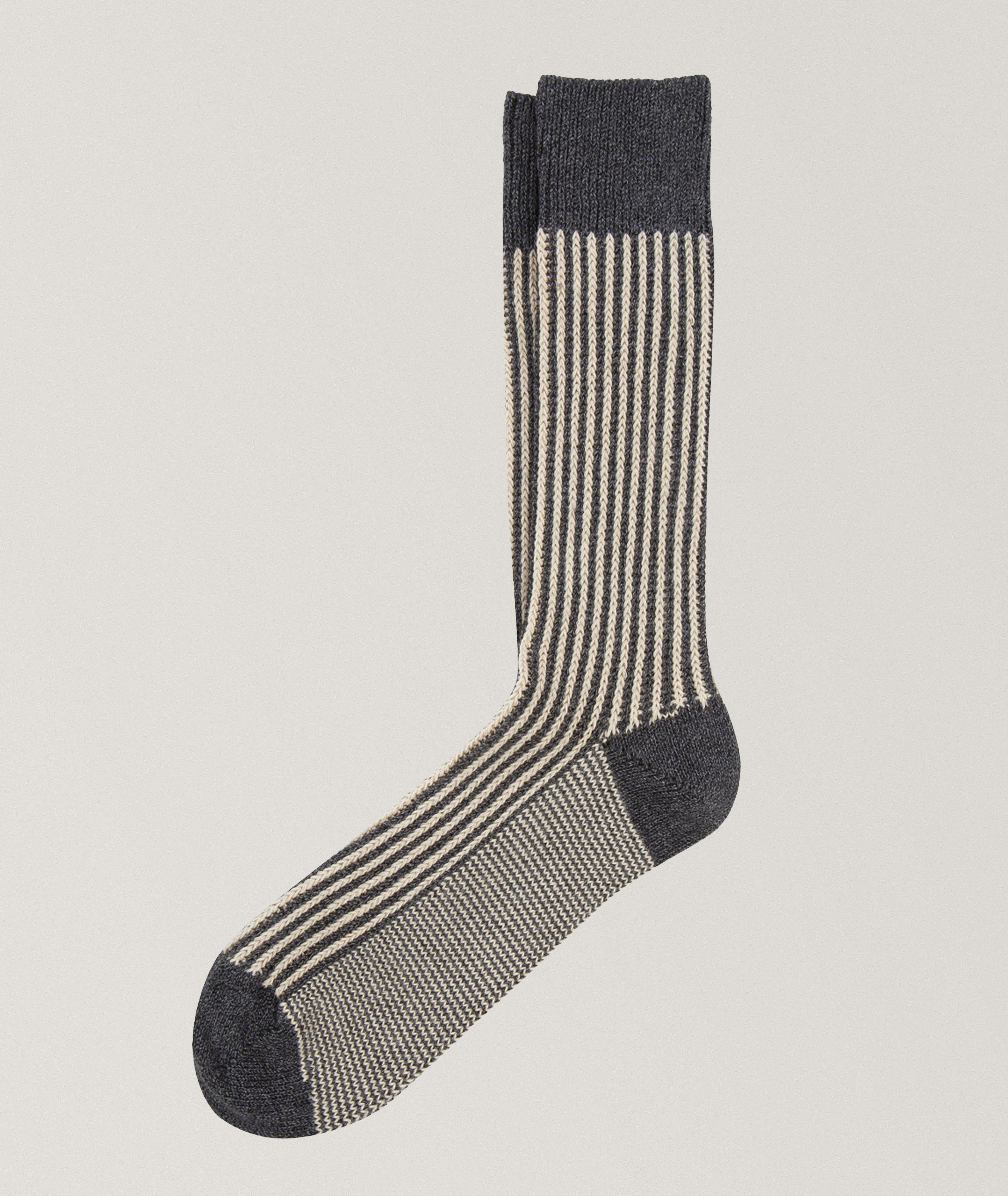 Ant45 Chaussettes Calze En Coton À Rayures En Gris