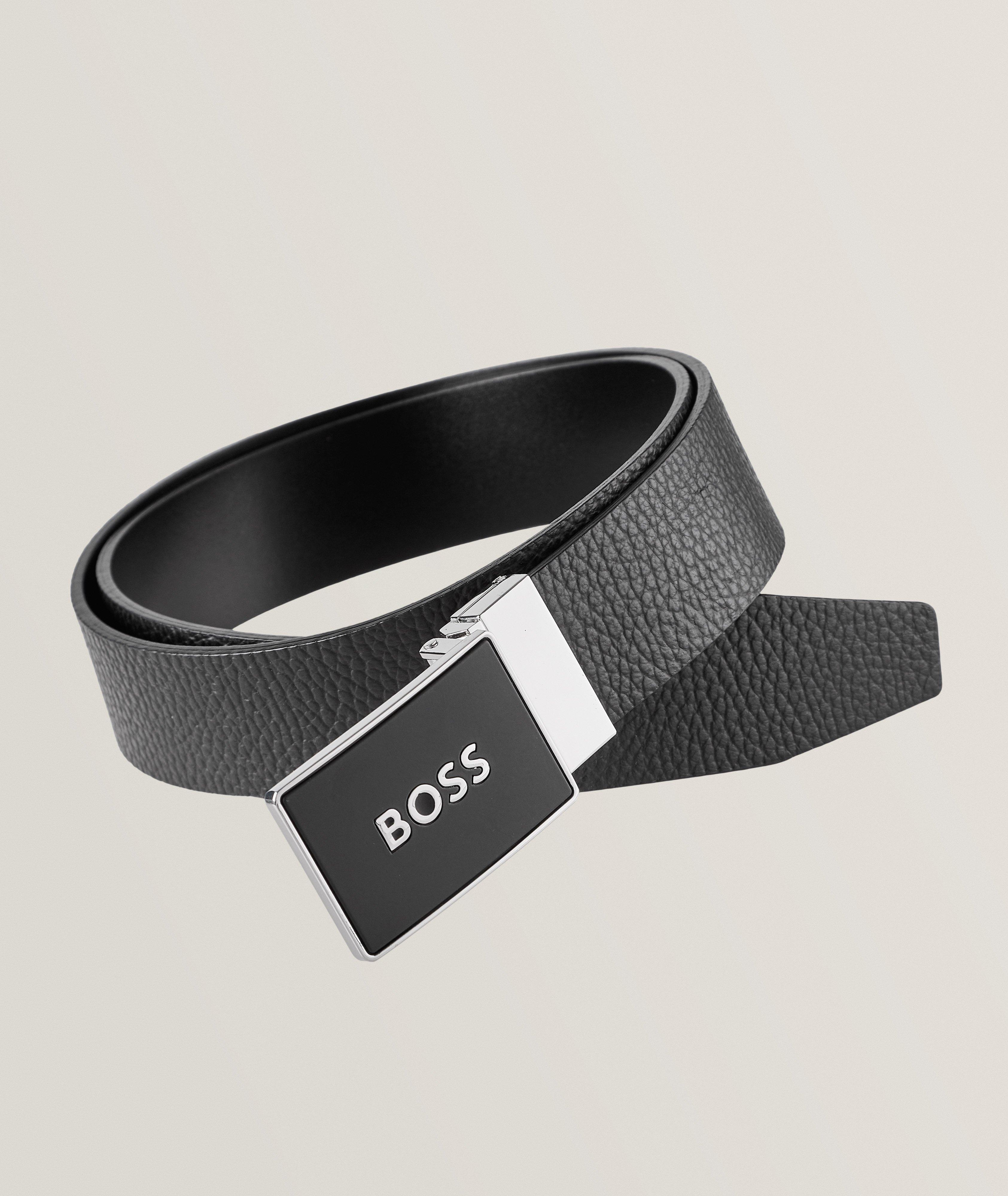 BOSS Ceinture En Cuir À Boucle Carrée En Noir , Taille Homme 40