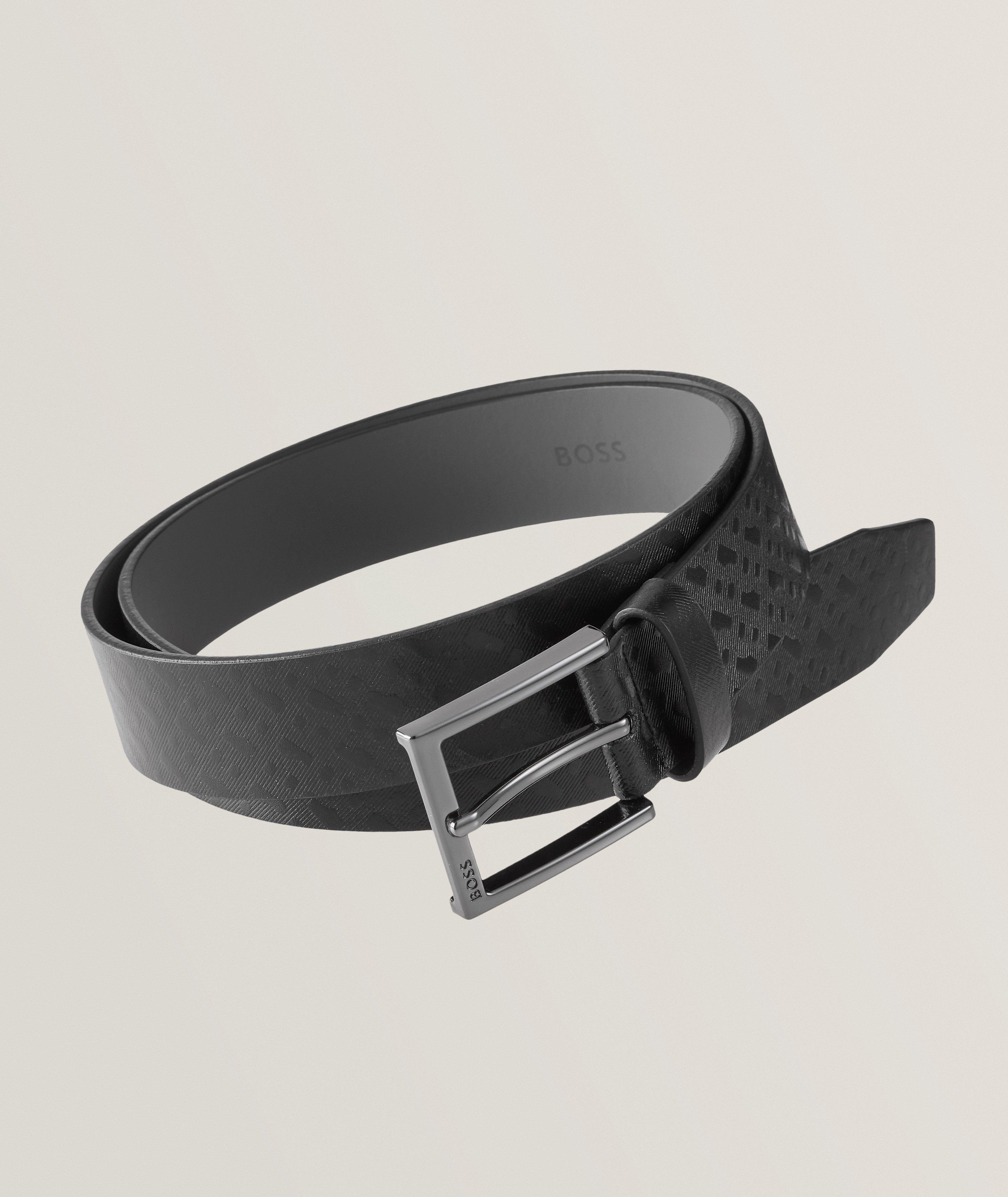 BOSS Ceinture En Cuir À Motif De Logos En Noir , Taille Homme 44