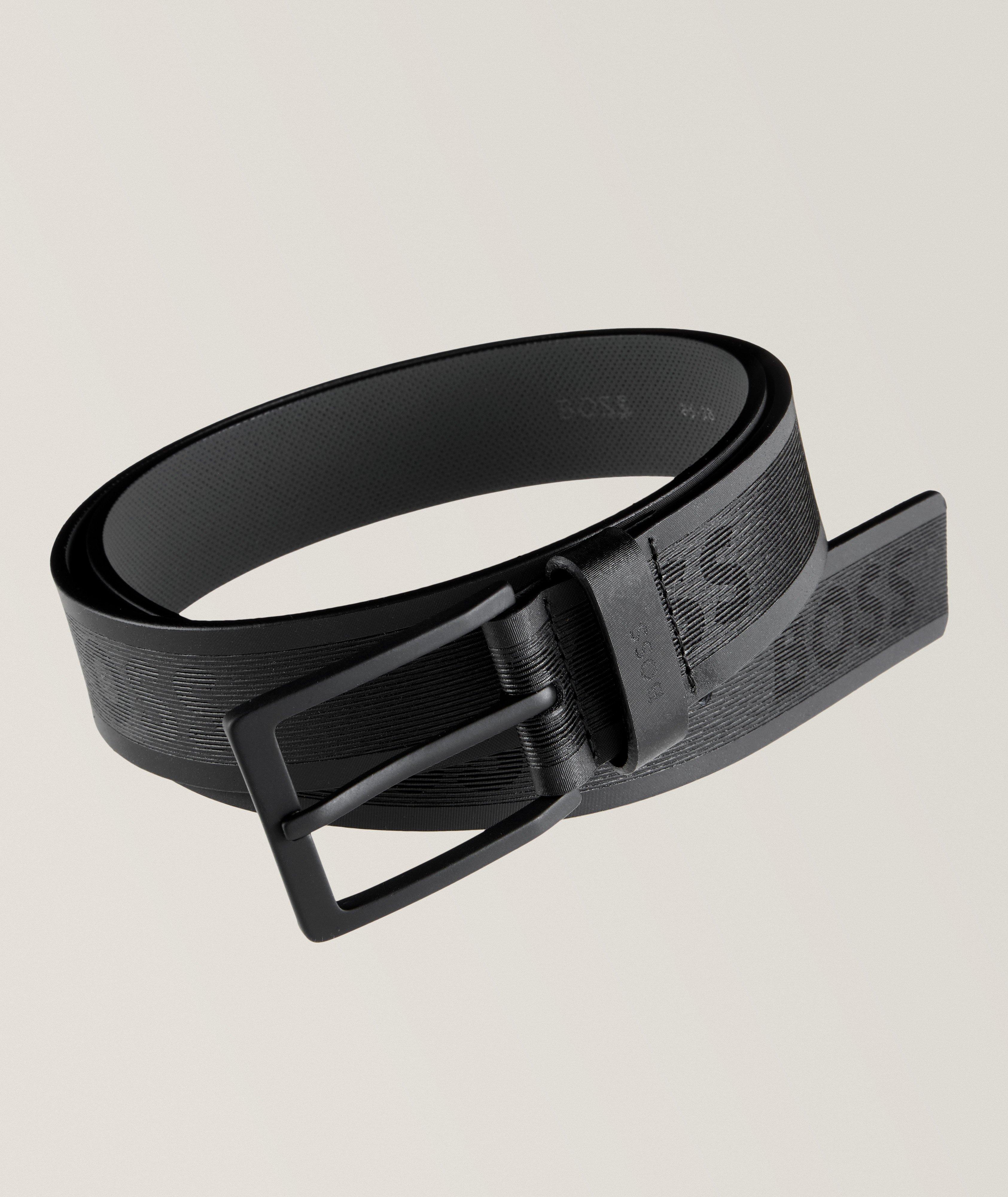 Pary Leather Textured Logo Belt